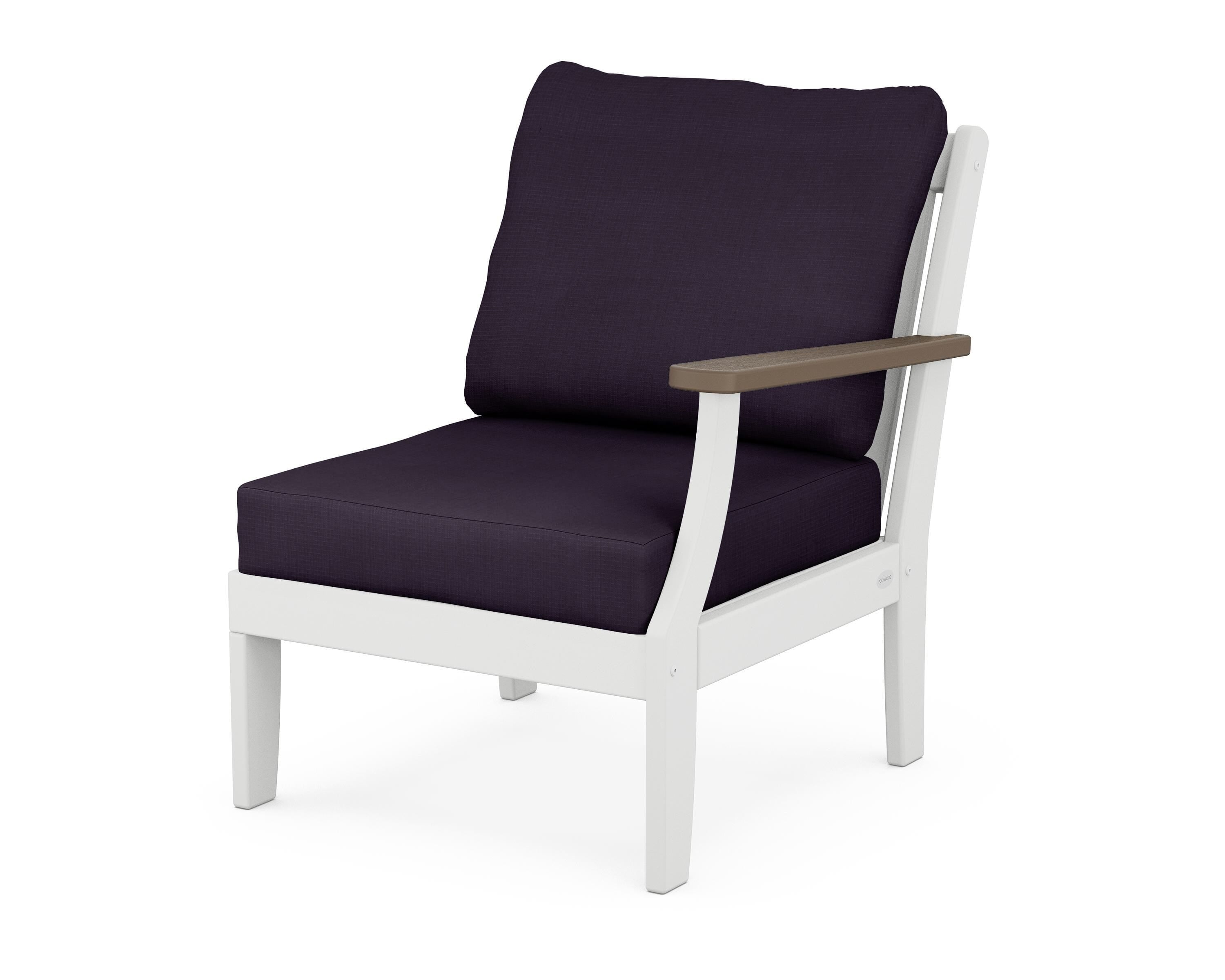 POLYWOOD® Braxton Modular Right Arm Chair in White / Kona / Navy Linen