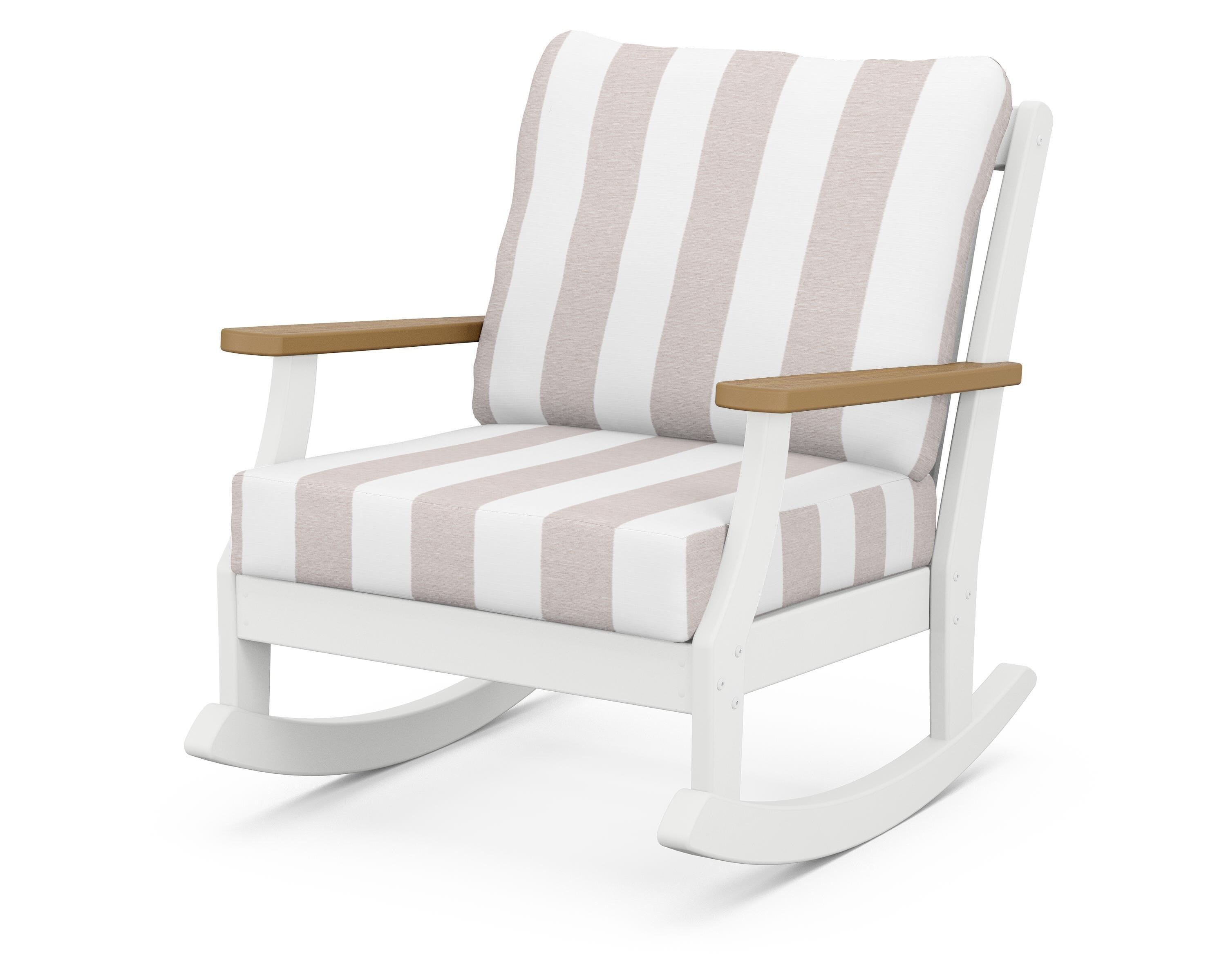 POLYWOOD® Braxton Deep Seating Rocking Chair in White / Natural / Cabana Stripe Dune Burlap