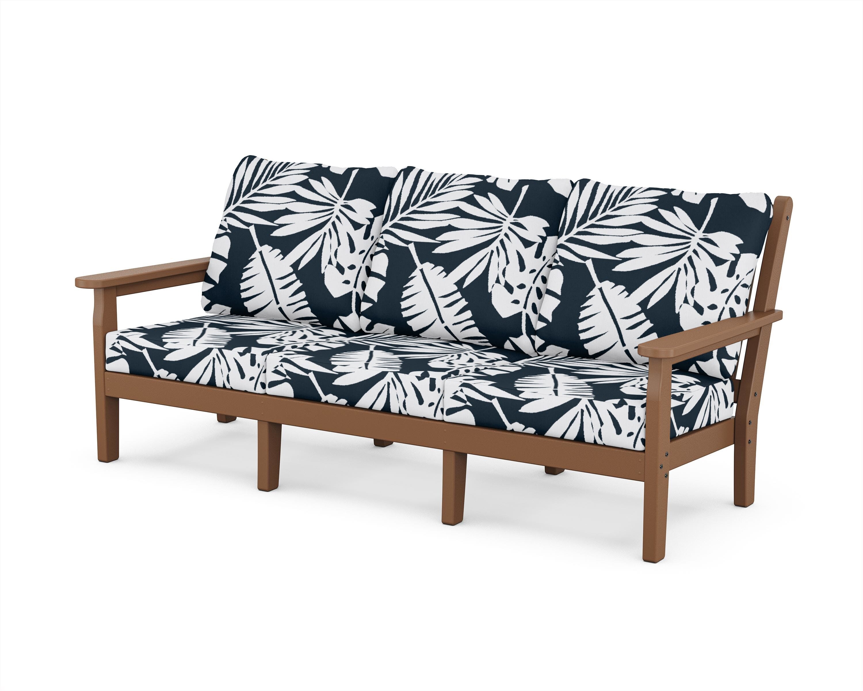 POLYWOOD® Chippendale Deep Seating Sofa in Teak / Leaf Marine Indigo