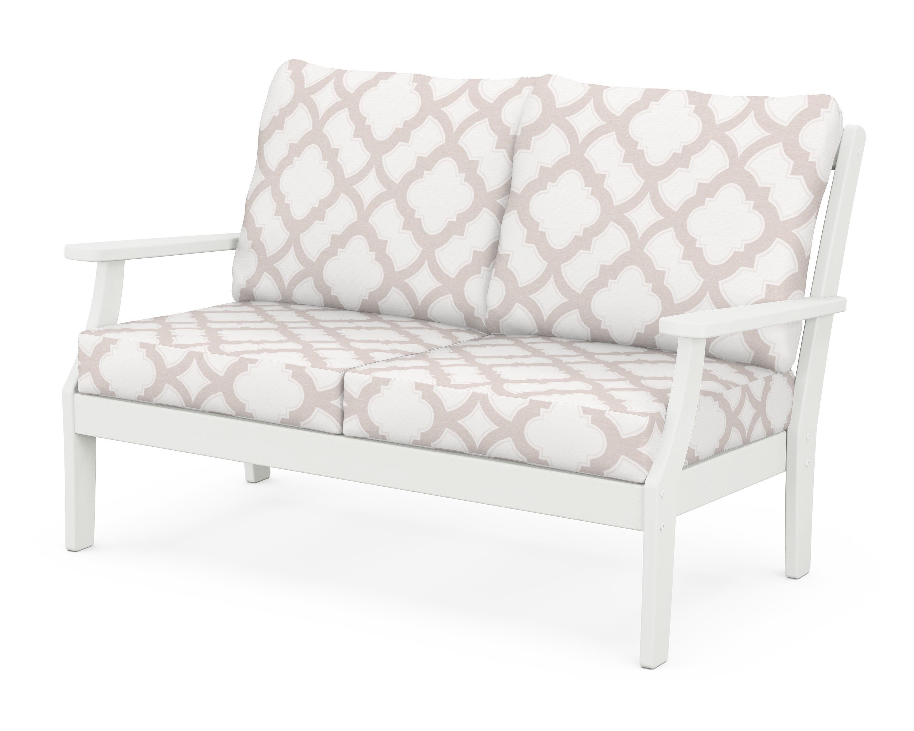 POLYWOOD® Braxton Deep Seating Loveseat in Vintage White / Trellis Dune Burlap