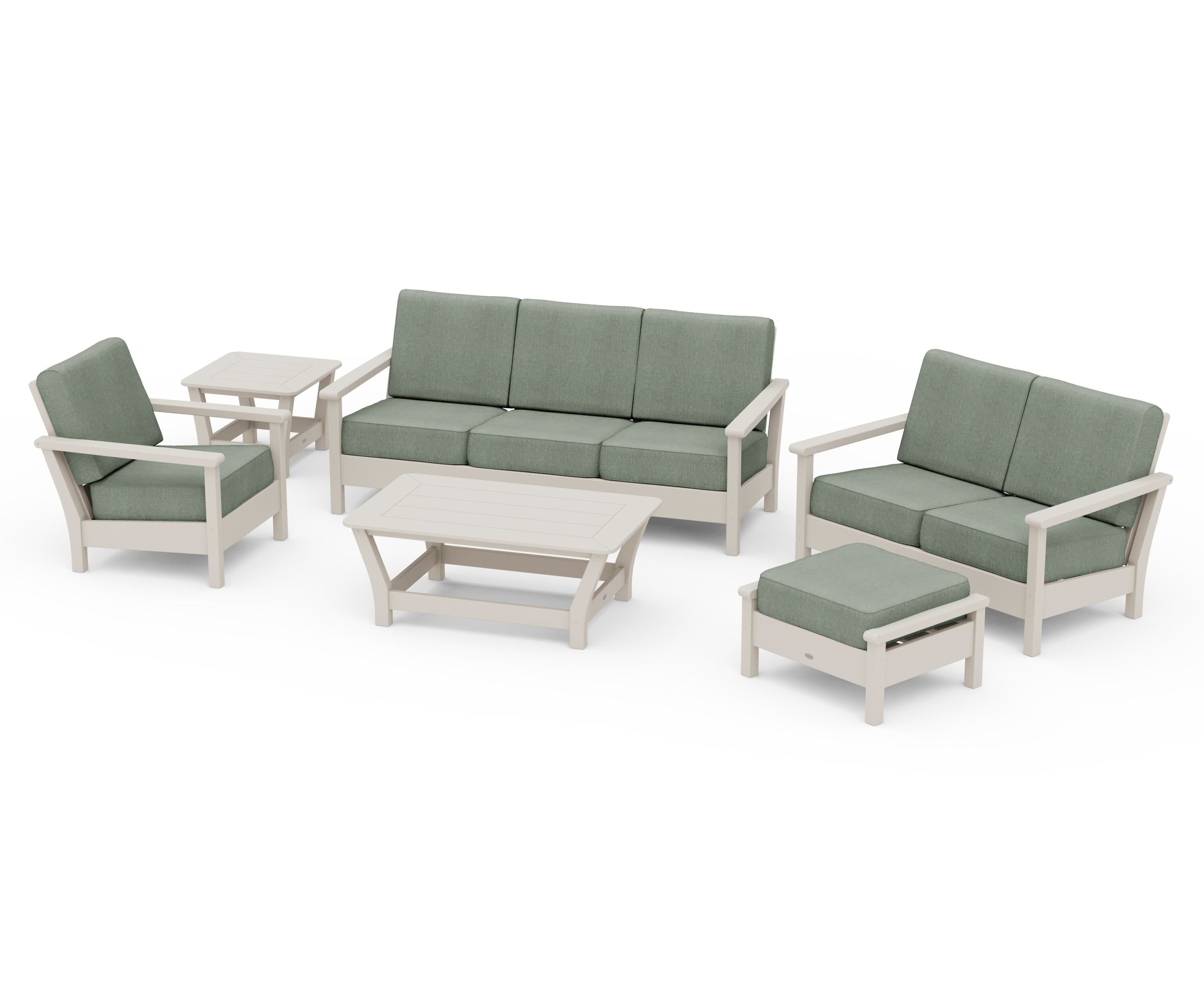 POLYWOOD® Harbour 6-Piece Outdoor Living Set in Sand / Cast Sage
