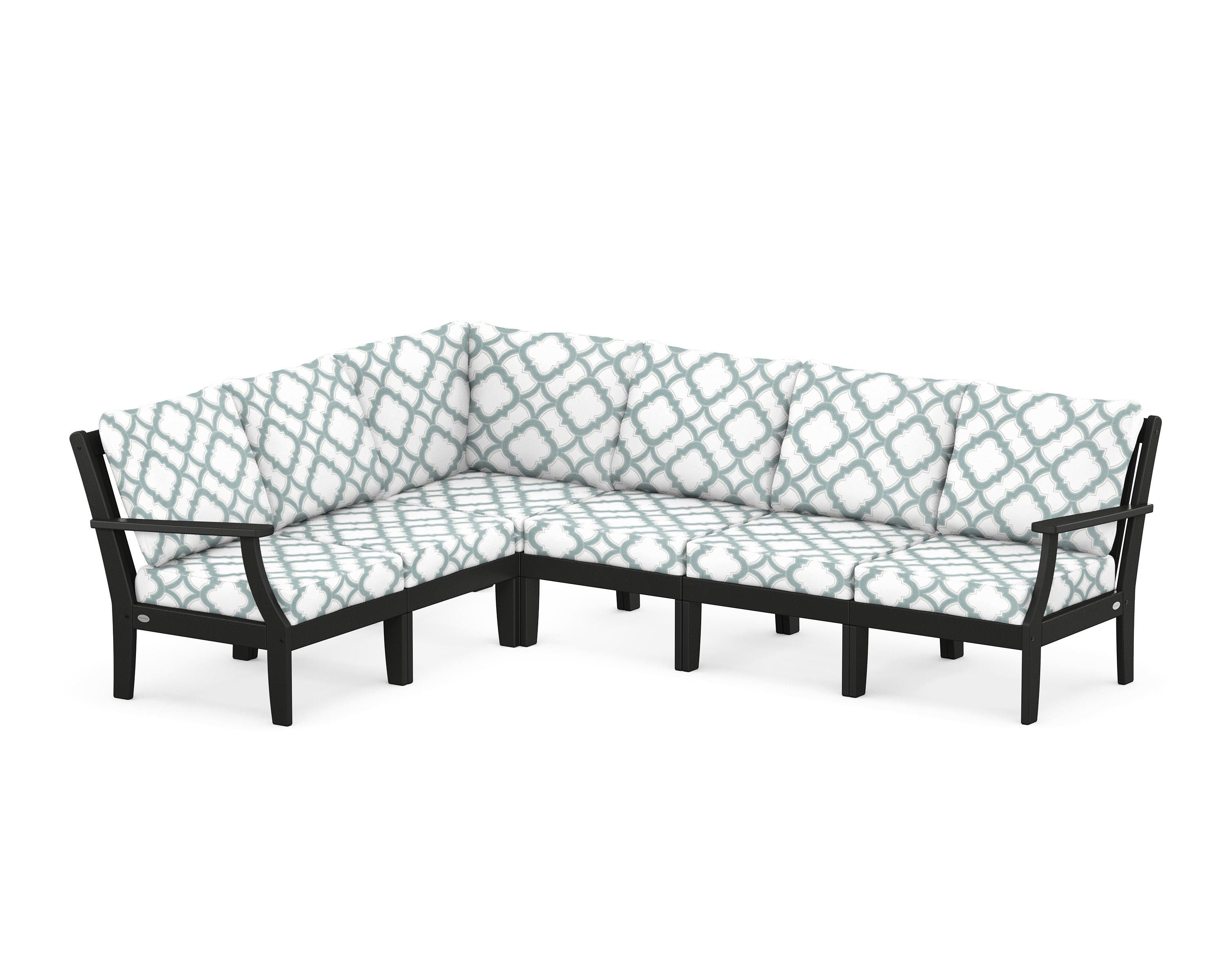 POLYWOOD® Braxton Modular 6-Piece Deep Seating Set in Black / Trellis Glacier Spa