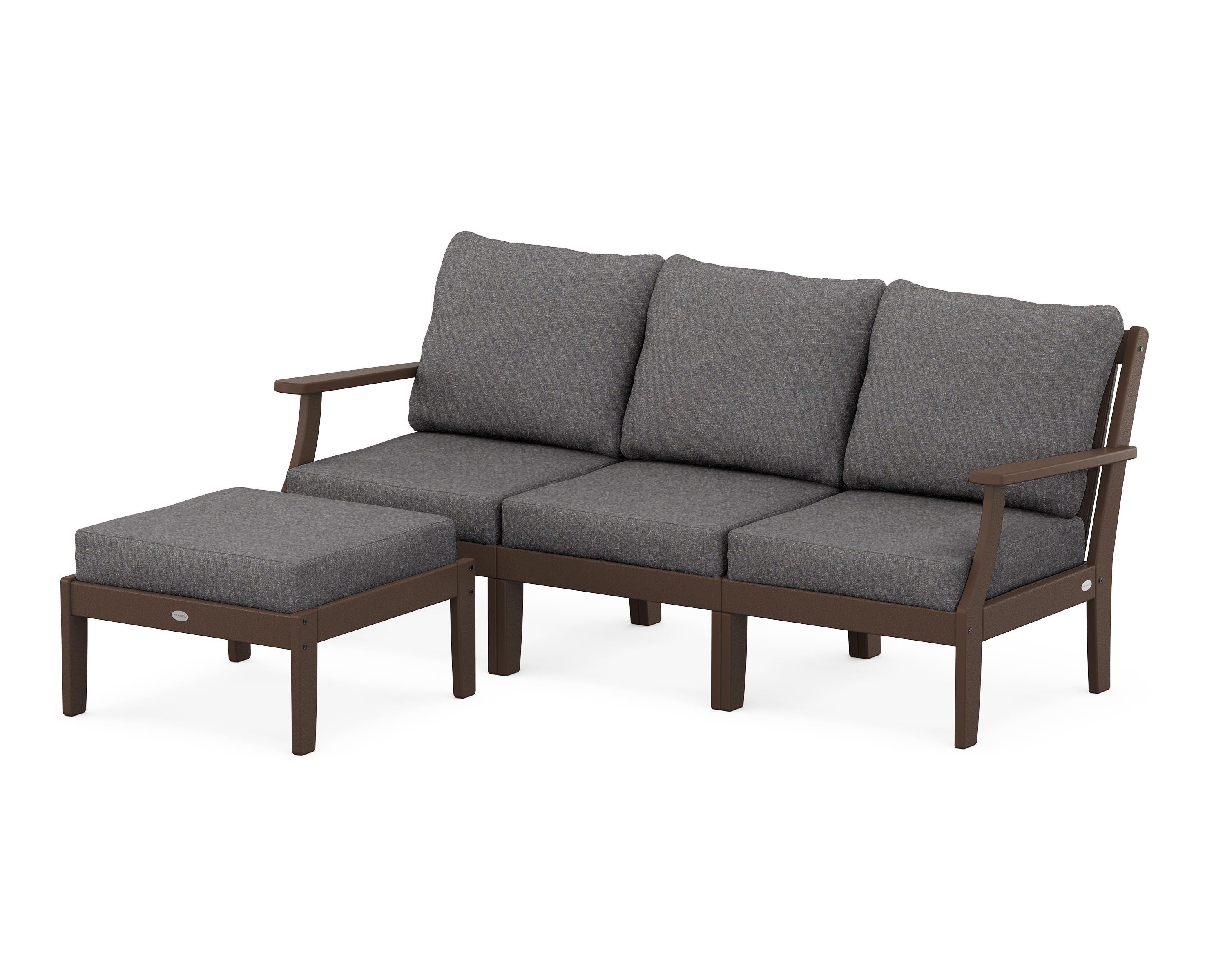 POLYWOOD® Braxton Modular 4-Piece Deep Seating Set with Ottoman in Mahogany / Ash Charcoal