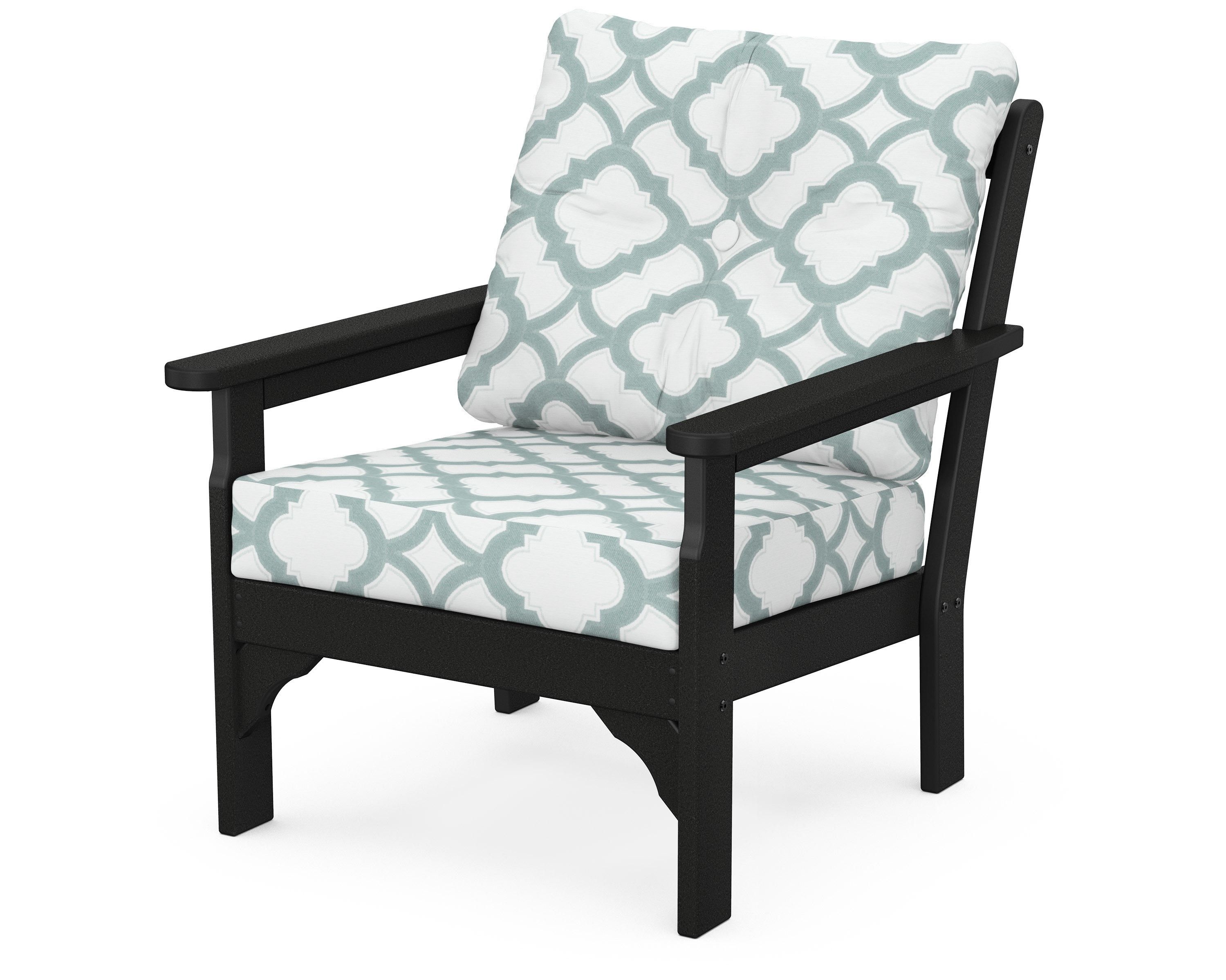 POLYWOOD® Vineyard Deep Seating Chair in Black / Trellis Glacier Spa