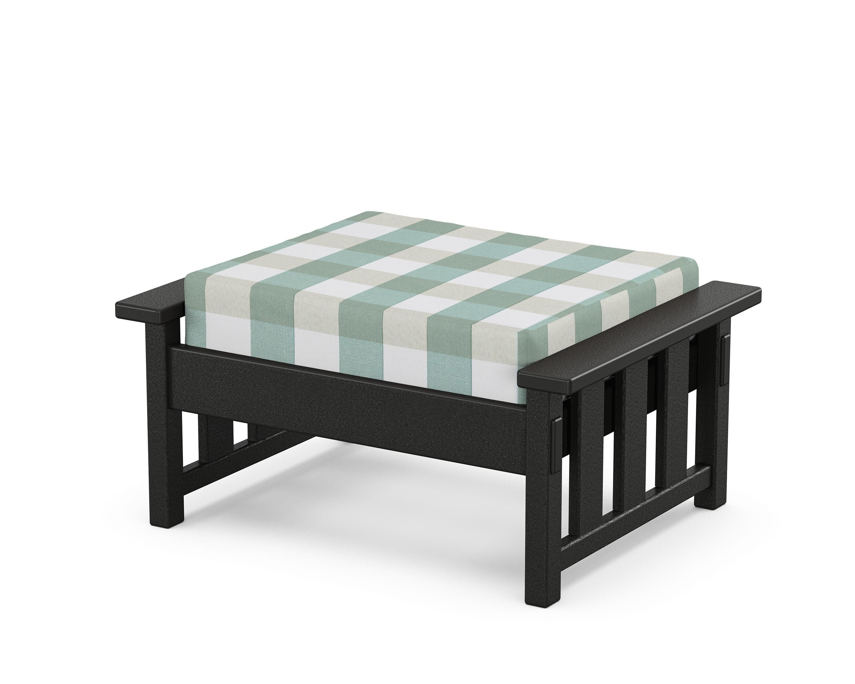 Martha Stewart by POLYWOOD® Acadia Deep Seating Ottoman in Black / Buffalo Plaid Glacier Spa