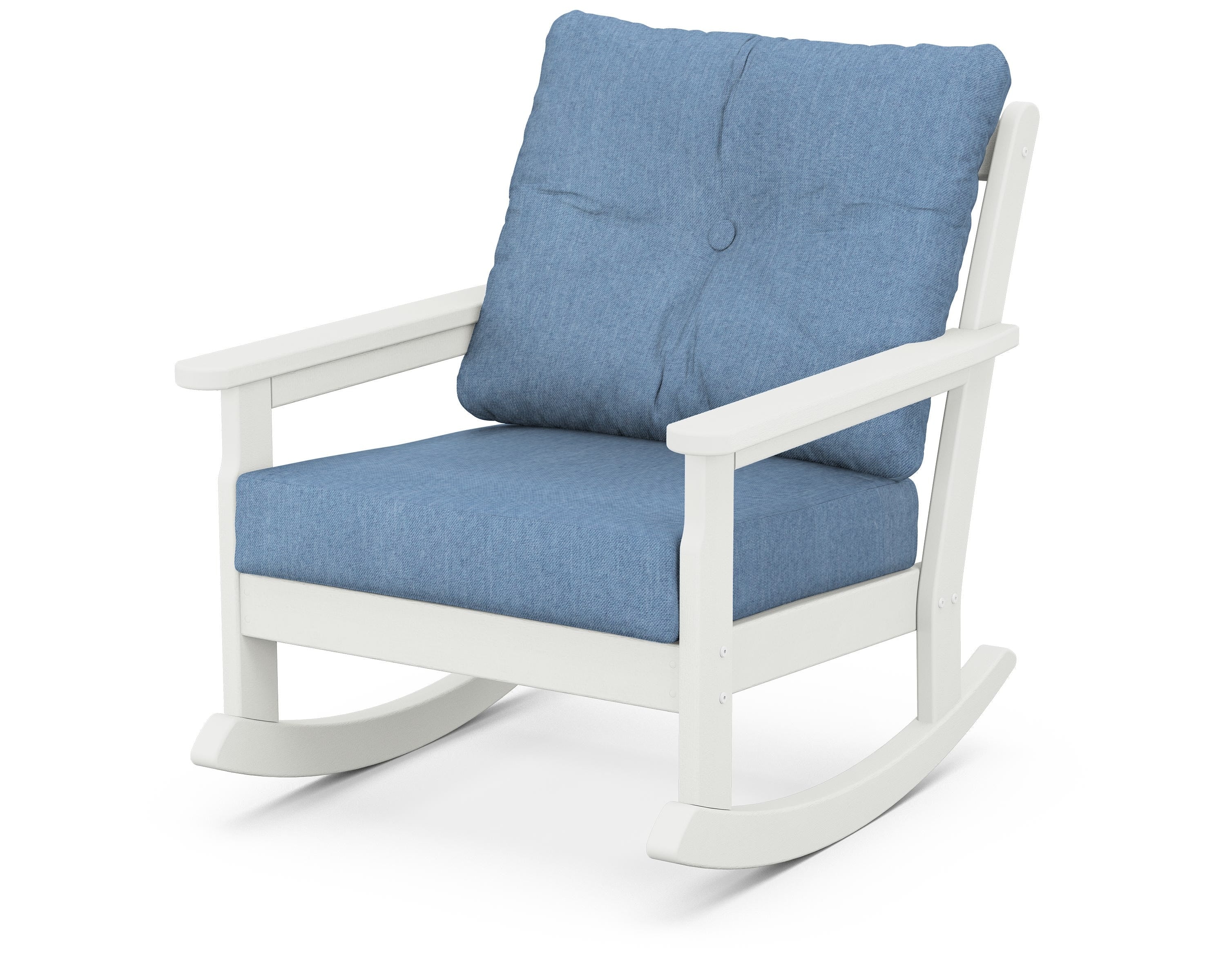 POLYWOOD® Vineyard Deep Seating Rocking Chair in Vintage White / Sky Blue