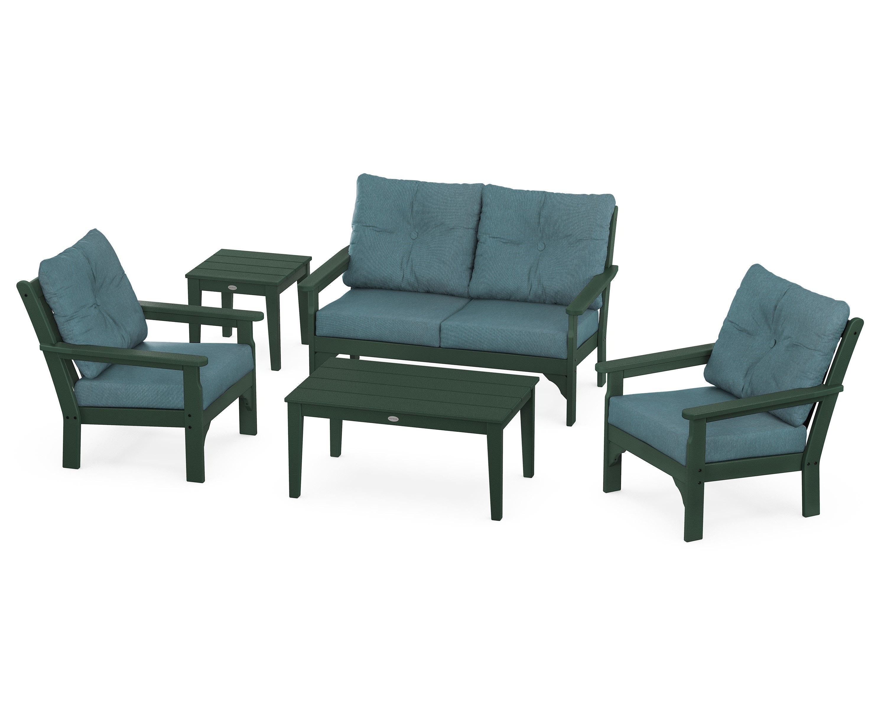 POLYWOOD® Vineyard 5-Piece Deep Seating Set in Green / Ocean Teal