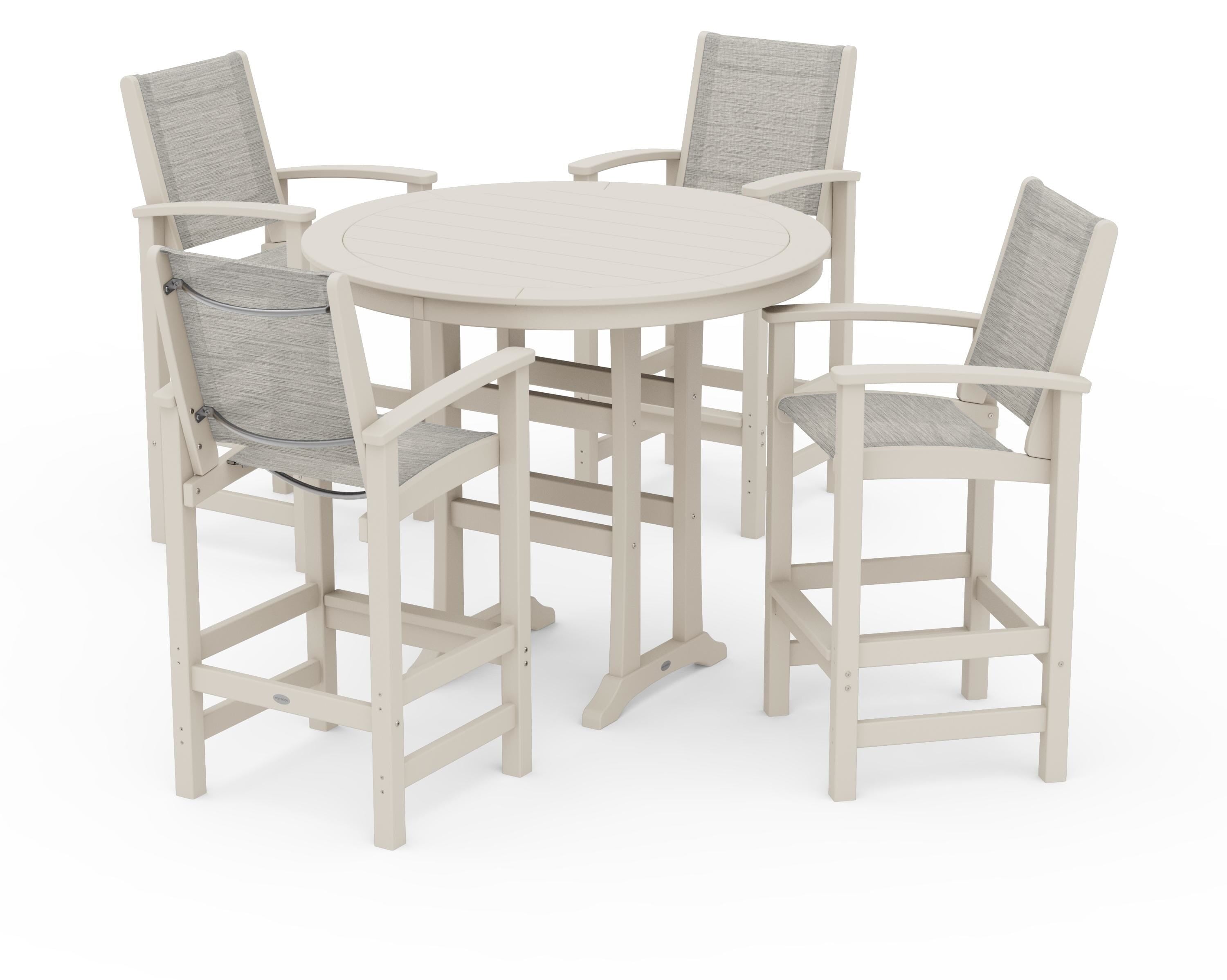 POLYWOOD® Coastal 5-Piece Nautical Trestle Bar Set in Sand / Birch Sling