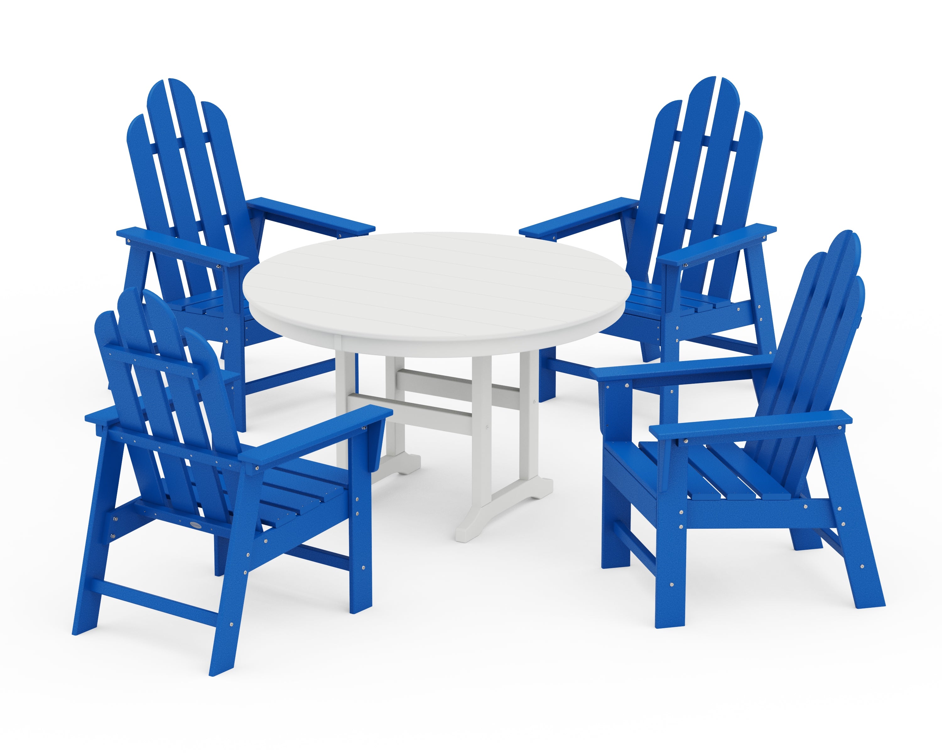 POLYWOOD® Long Island 5-Piece Round Farmhouse Dining Set in Pacific Blue / White