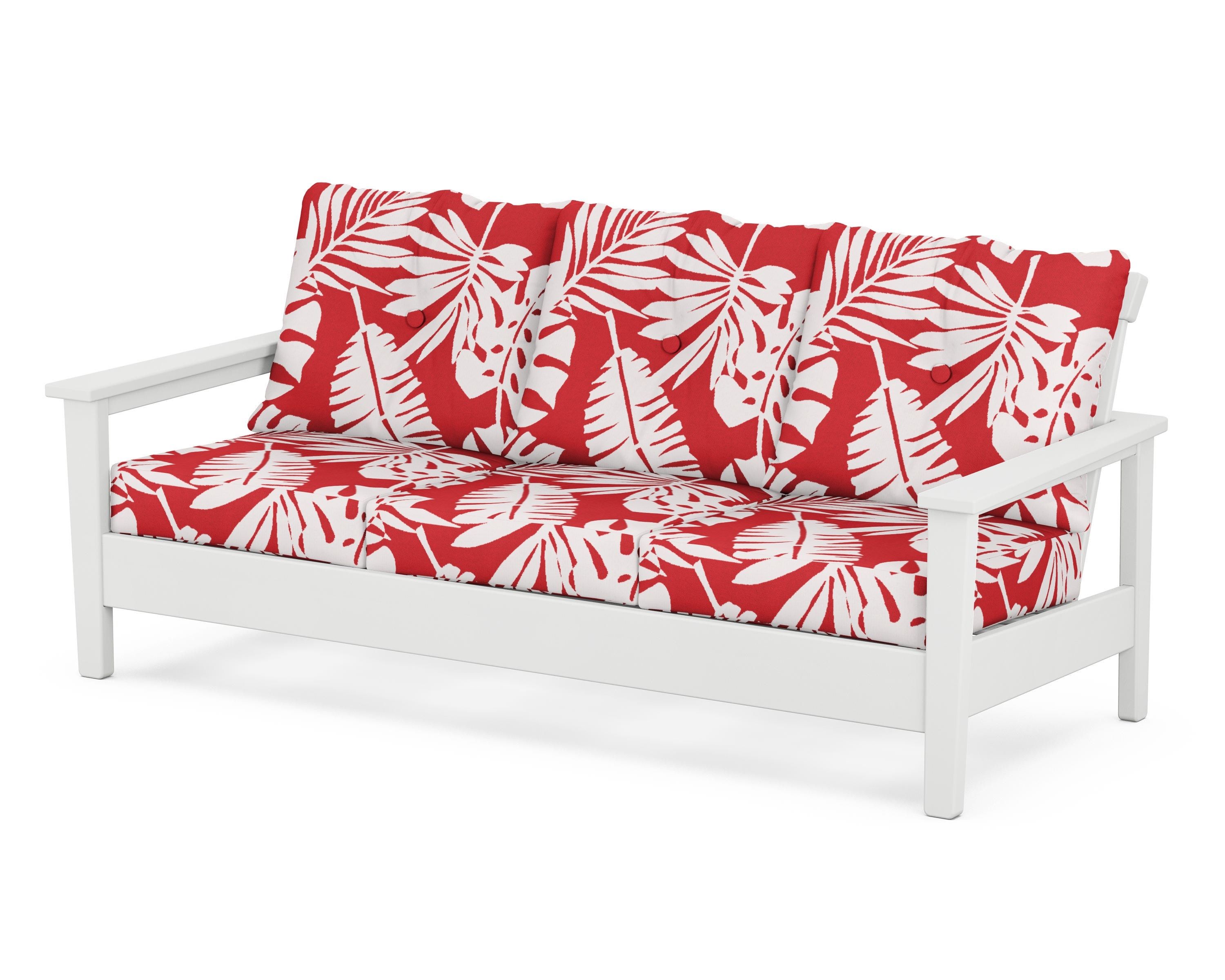 POLYWOOD® Prescott Deep Seating Sofa in White / Leaf Crimson