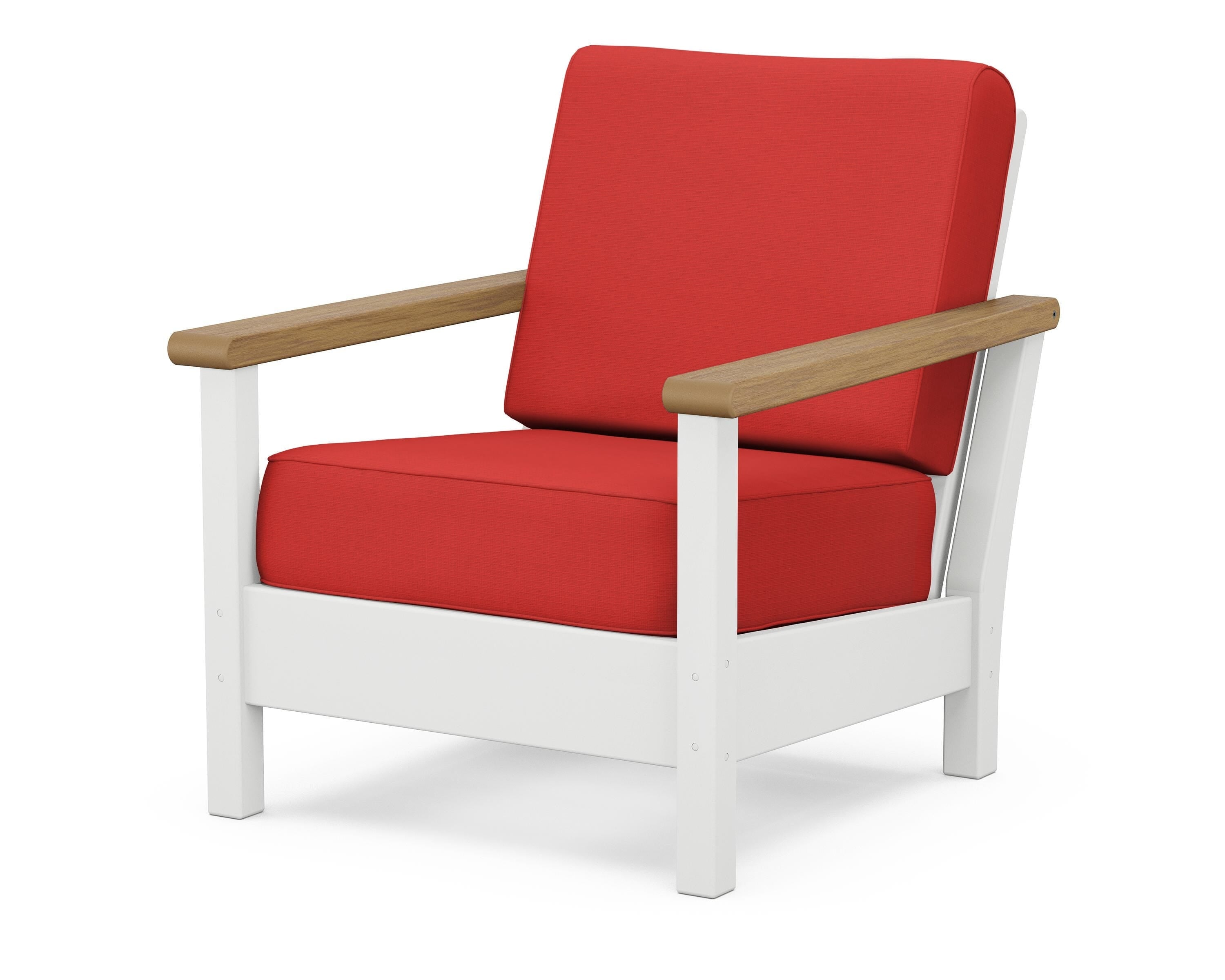 POLYWOOD® Harbour Deep Seating Chair in White / Natural / Crimson Linen