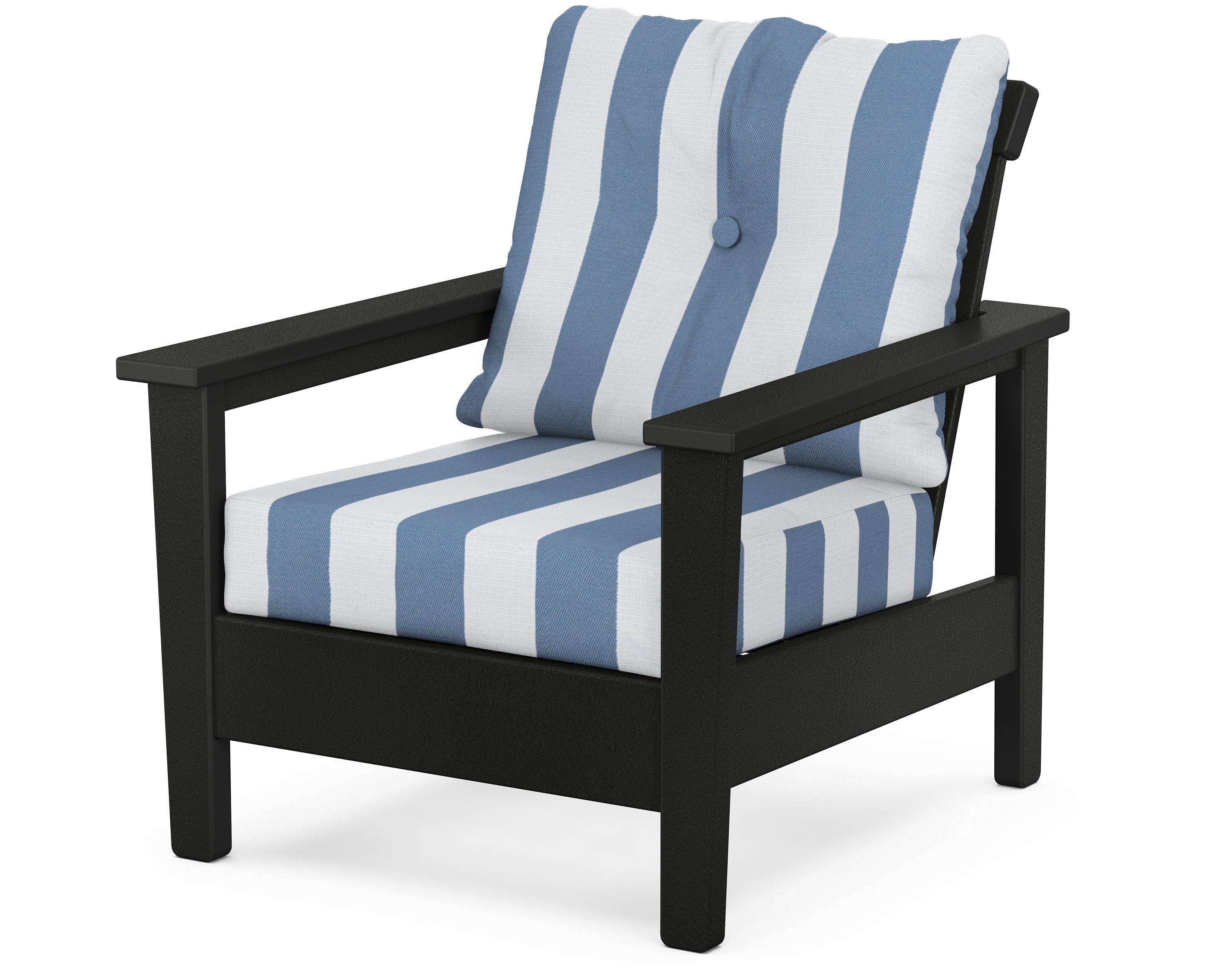 POLYWOOD® Prescott Deep Seating Chair in Black / Cabana Stripe Sky Blue