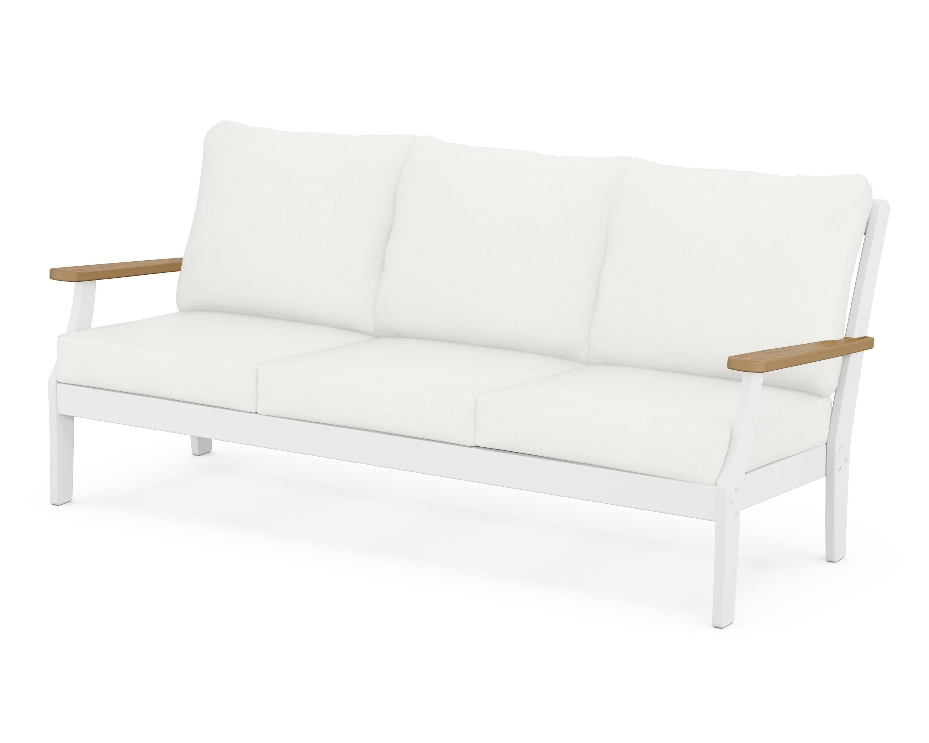 POLYWOOD® Braxton Deep Seating Sofa in White / Natural / Natural Linen