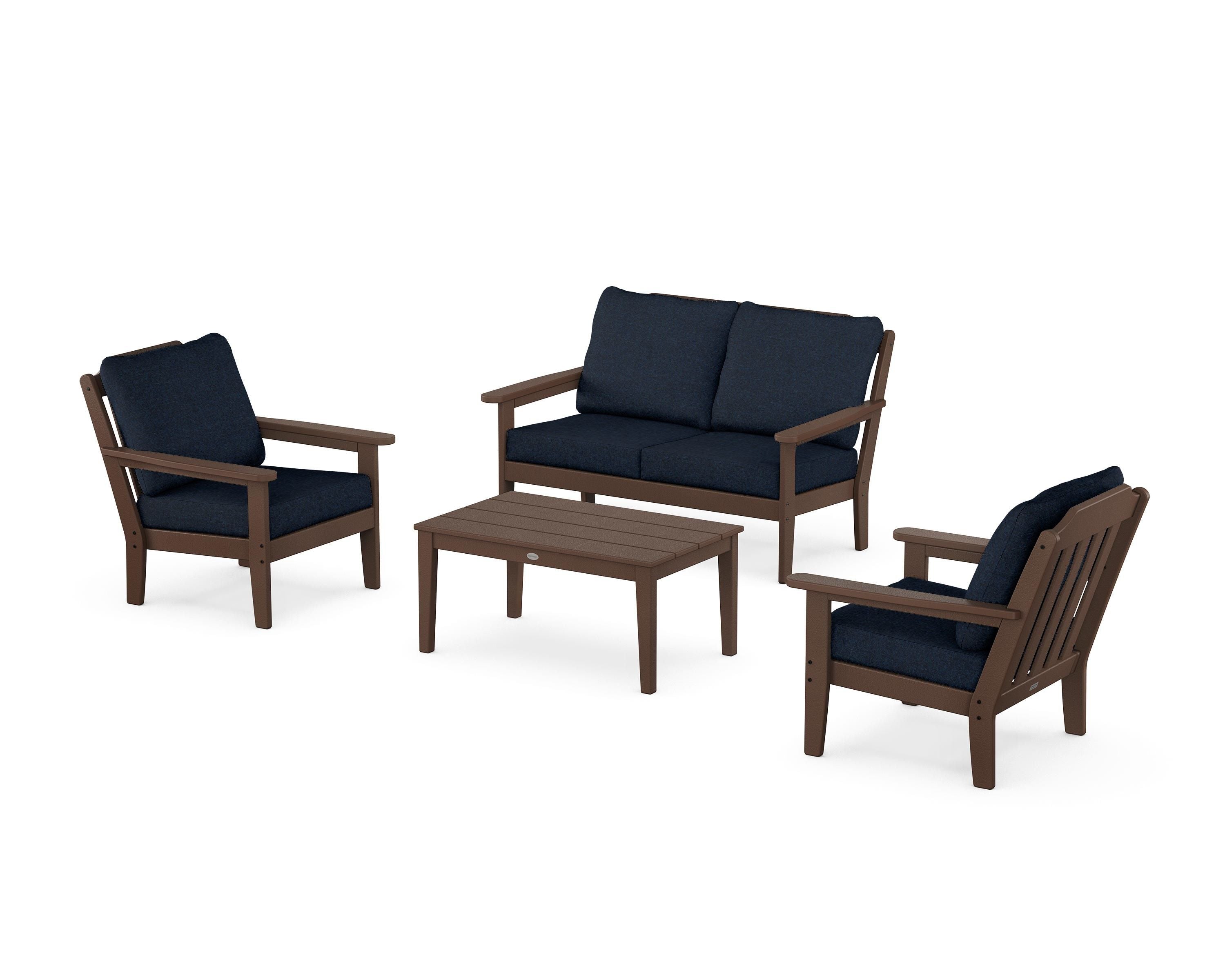 Country Living Cottage 4-Piece Deep Seating Set with Loveseat in Mahogany / Marine Indigo