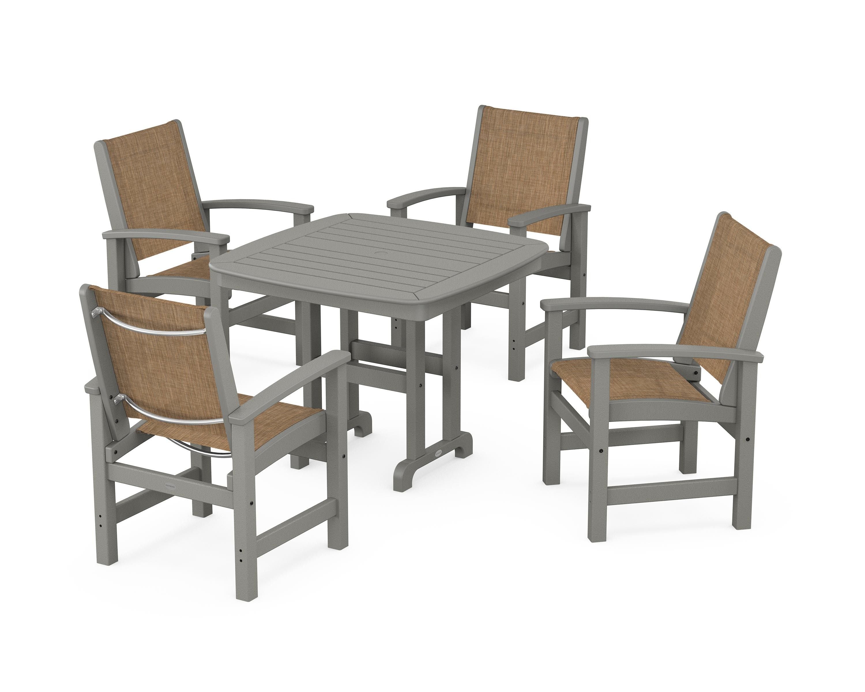 POLYWOOD® Coastal 5-Piece Dining Set in Slate Grey / Burlap Sling