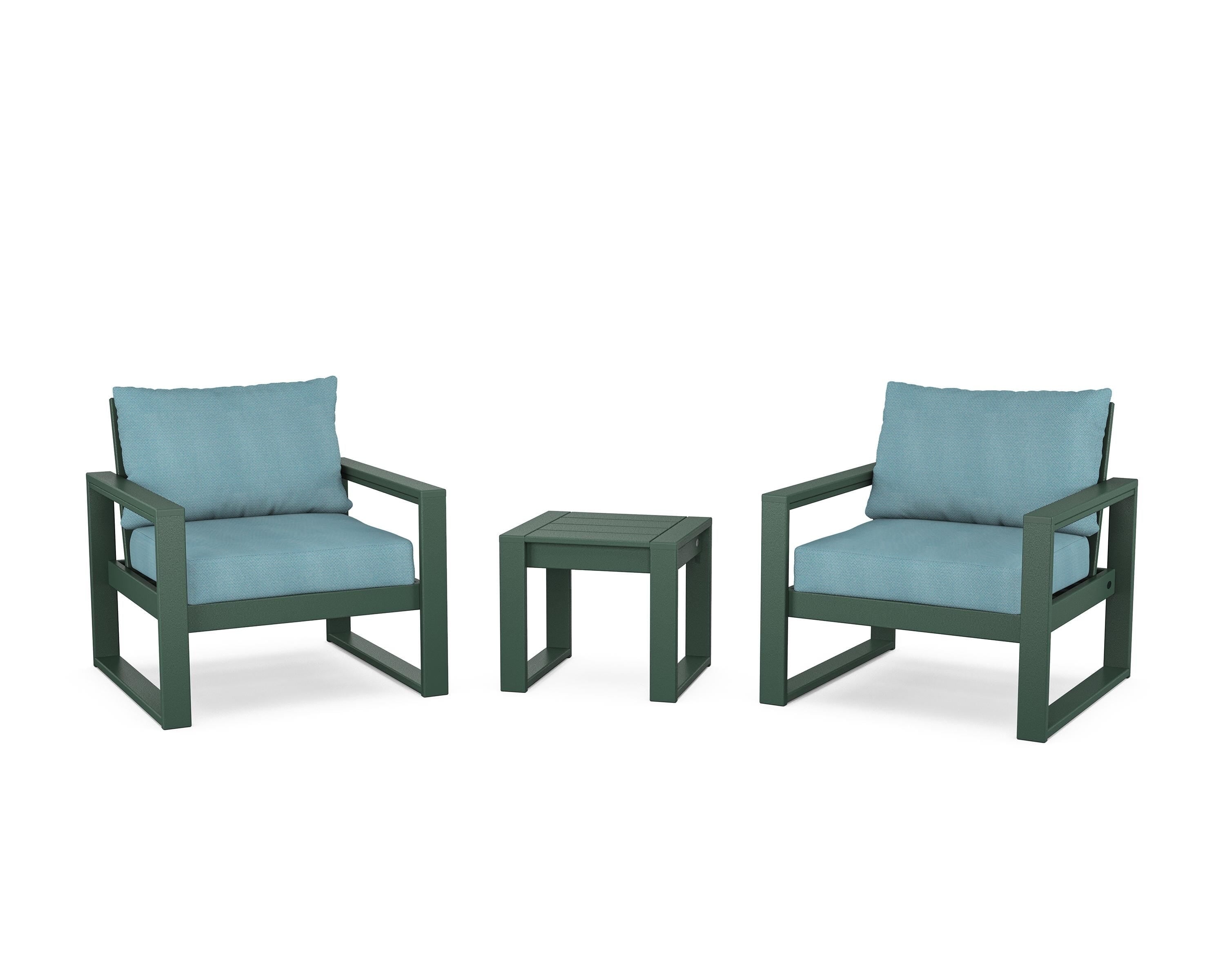POLYWOOD® EDGE Sectional 3-Piece Deep Seating Set in Green / Lattice Sky Blue