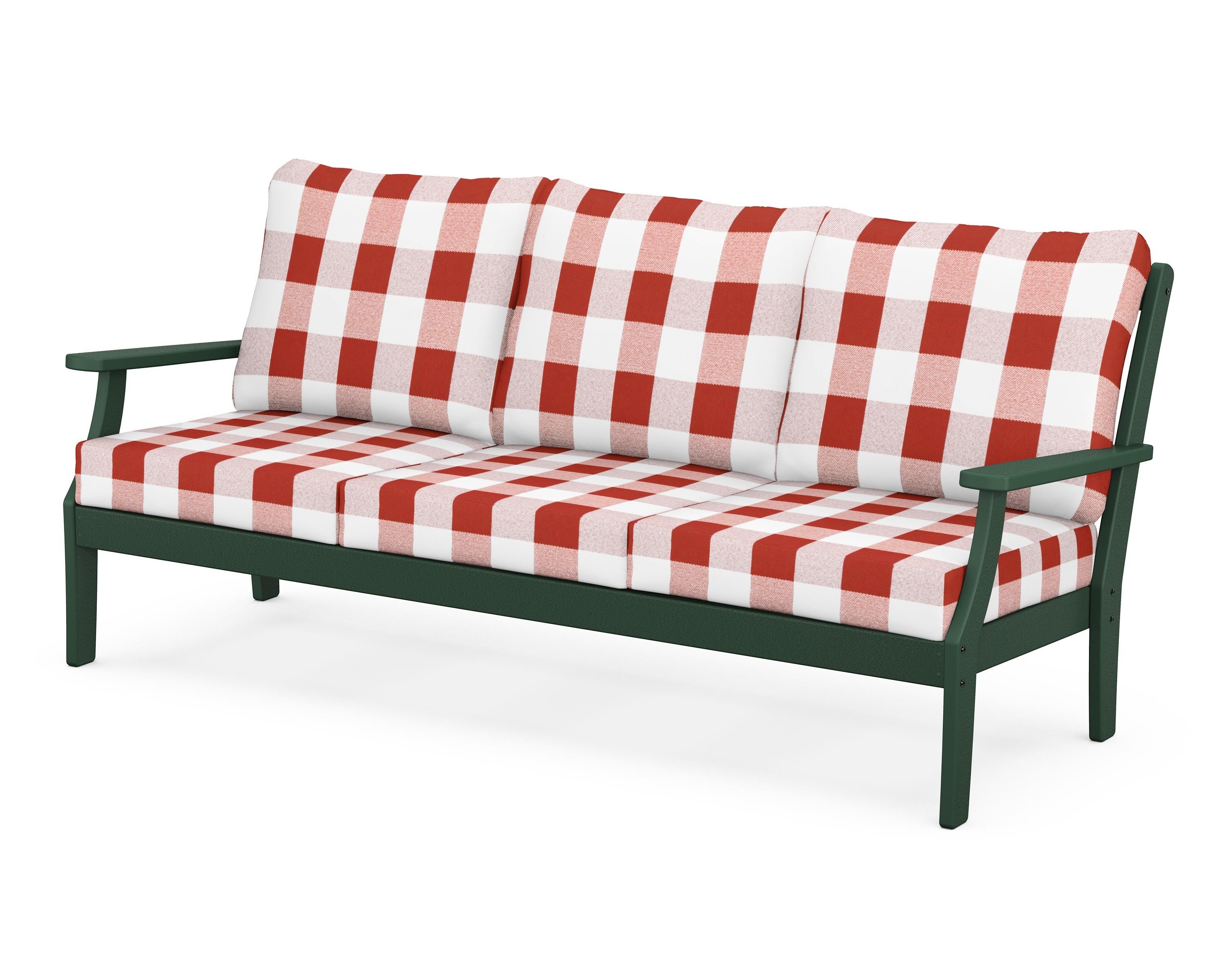 POLYWOOD® Braxton Deep Seating Sofa in Green / Buffalo Plaid Crimson