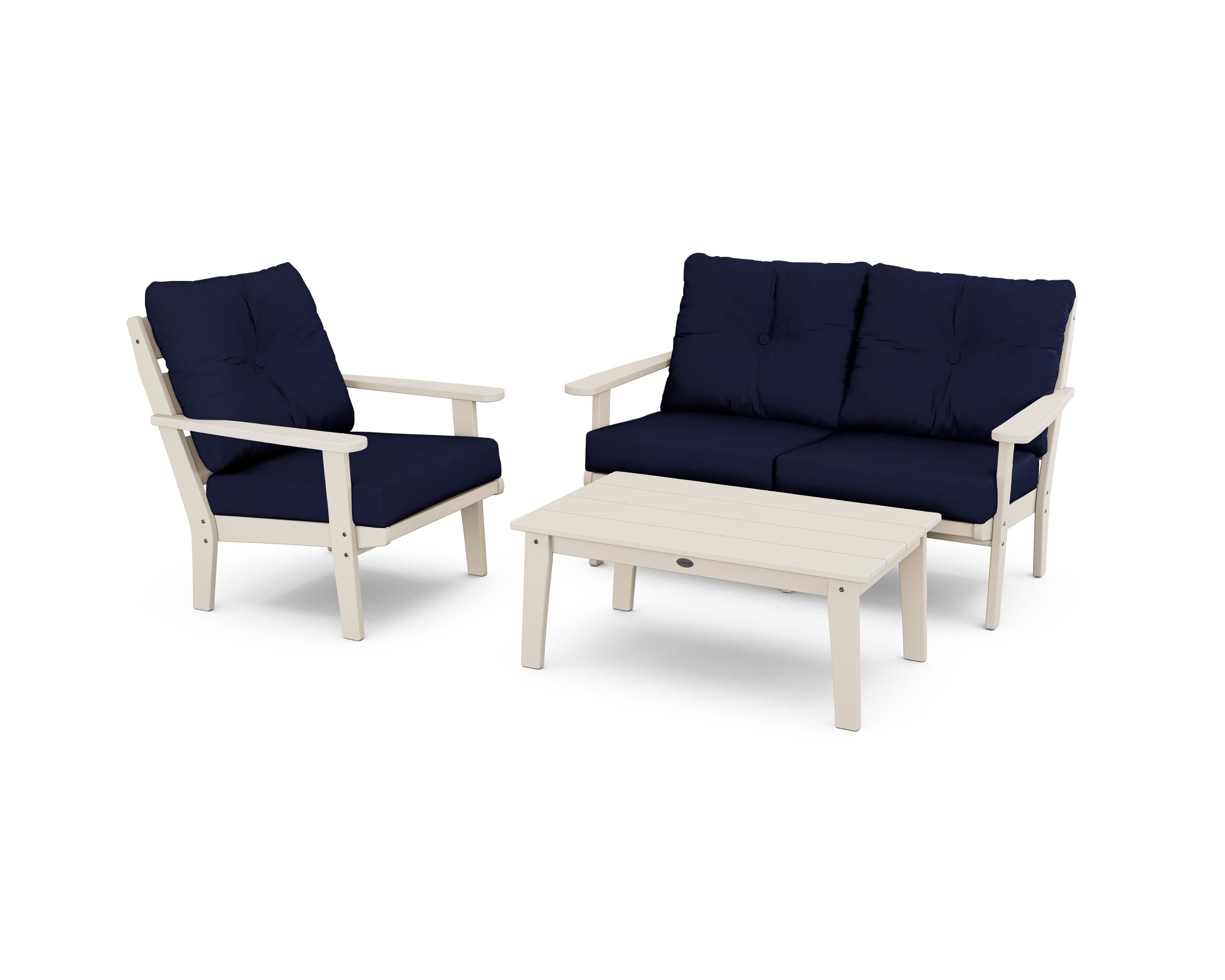 POLYWOOD® Lakeside 3-Piece Deep Seating Set in Sand / Navy