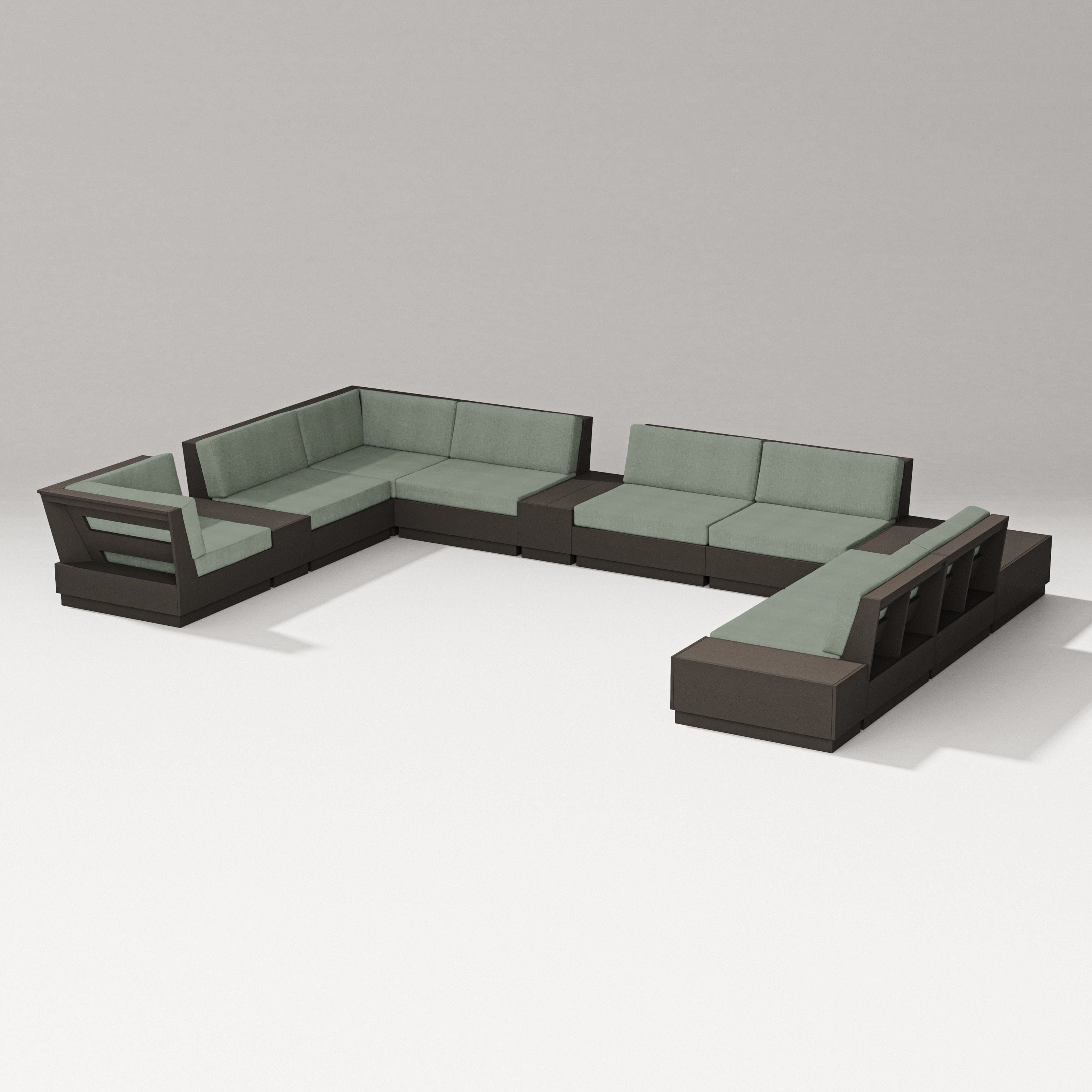 PW Designer Series Elevate 12-Piece Conversation Sectional Set in Vintage Coffee / Cast Sage