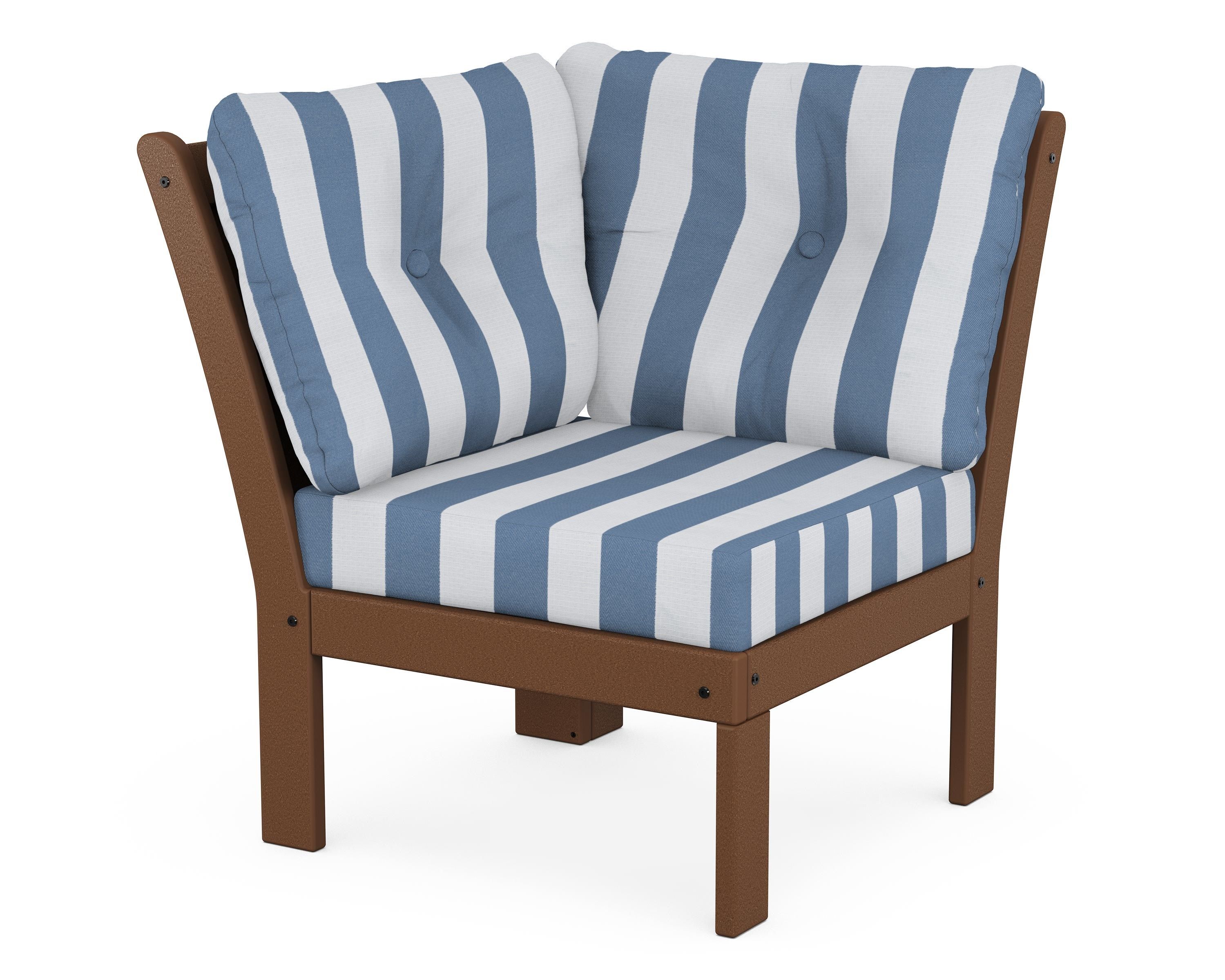 POLYWOOD® Vineyard Modular Corner Chair in Teak / Cabana Stripe Sky Blue