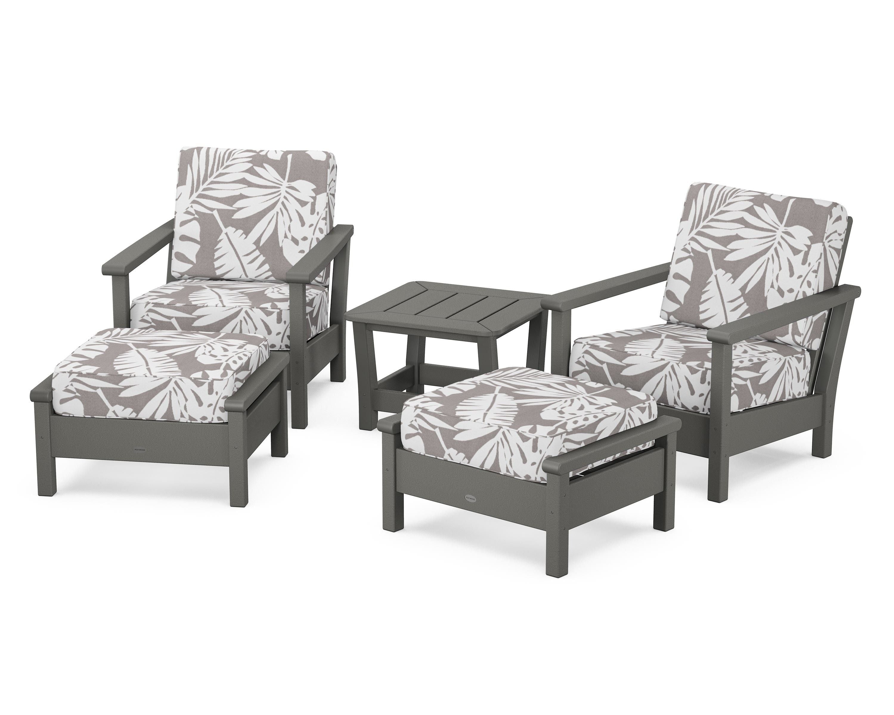 POLYWOOD® Harbour 5-Piece Deep Seating Chair Set in Slate Grey / Leaf Grey Mist