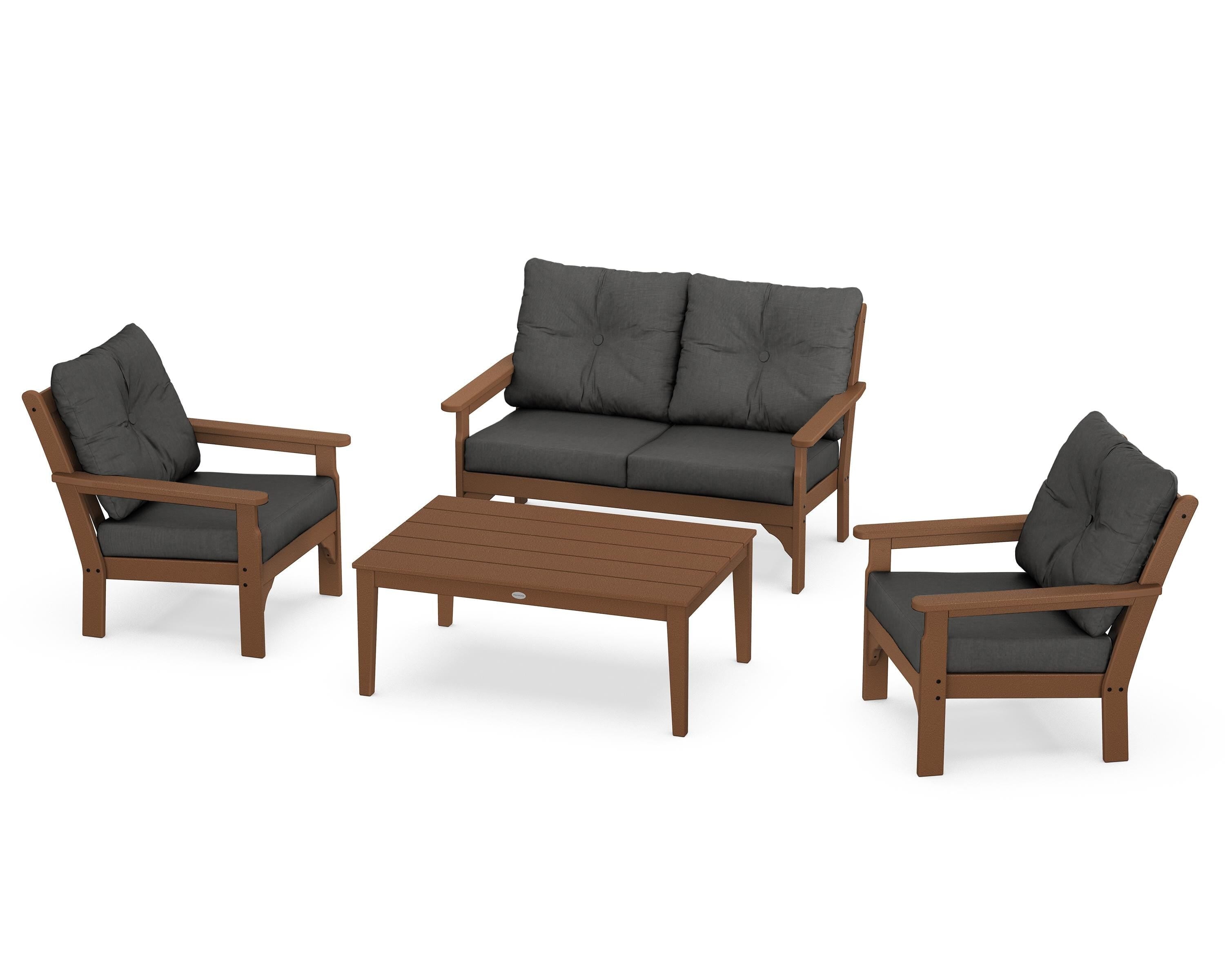 POLYWOOD® Vineyard 4-Piece Deep Seating Set in Teak / Spectrum Carbon