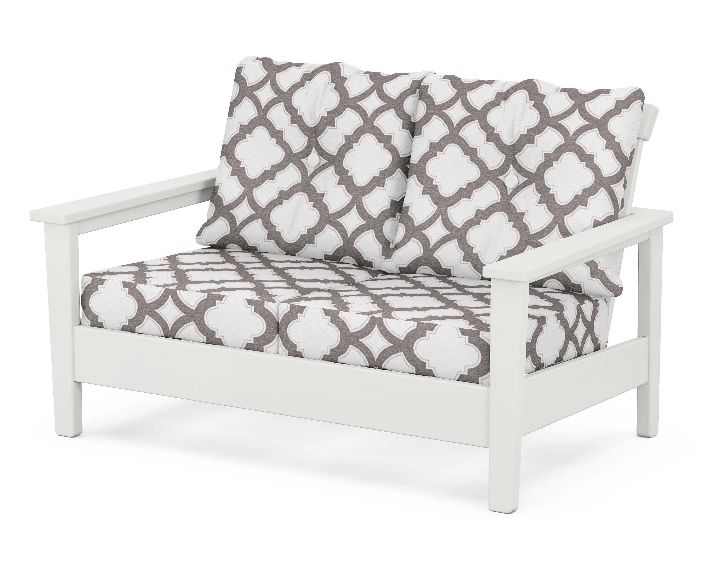 POLYWOOD® Prescott Deep Seating Loveseat in White / Trellis Grey Mist