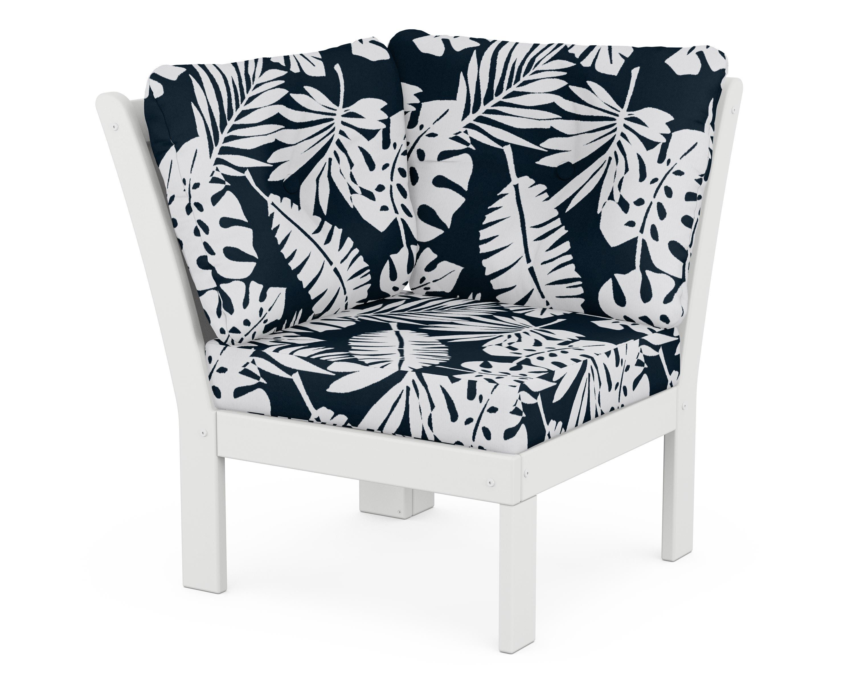 POLYWOOD® Vineyard Modular Corner Chair in White / Leaf Marine Indigo