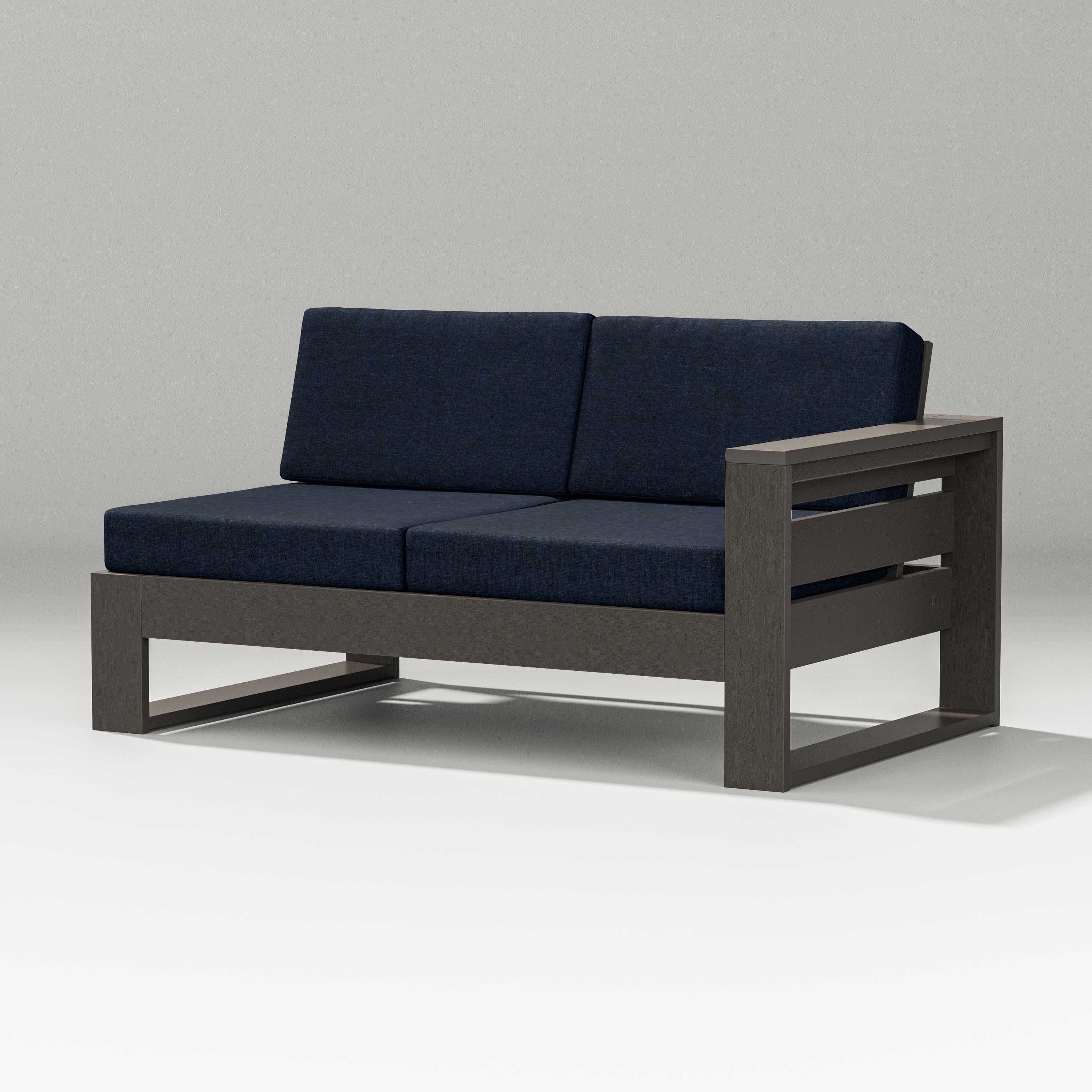 PW Designer Series Latitude Modular Right Arm Loveseat in Vintage Coffee / Marine Indigo