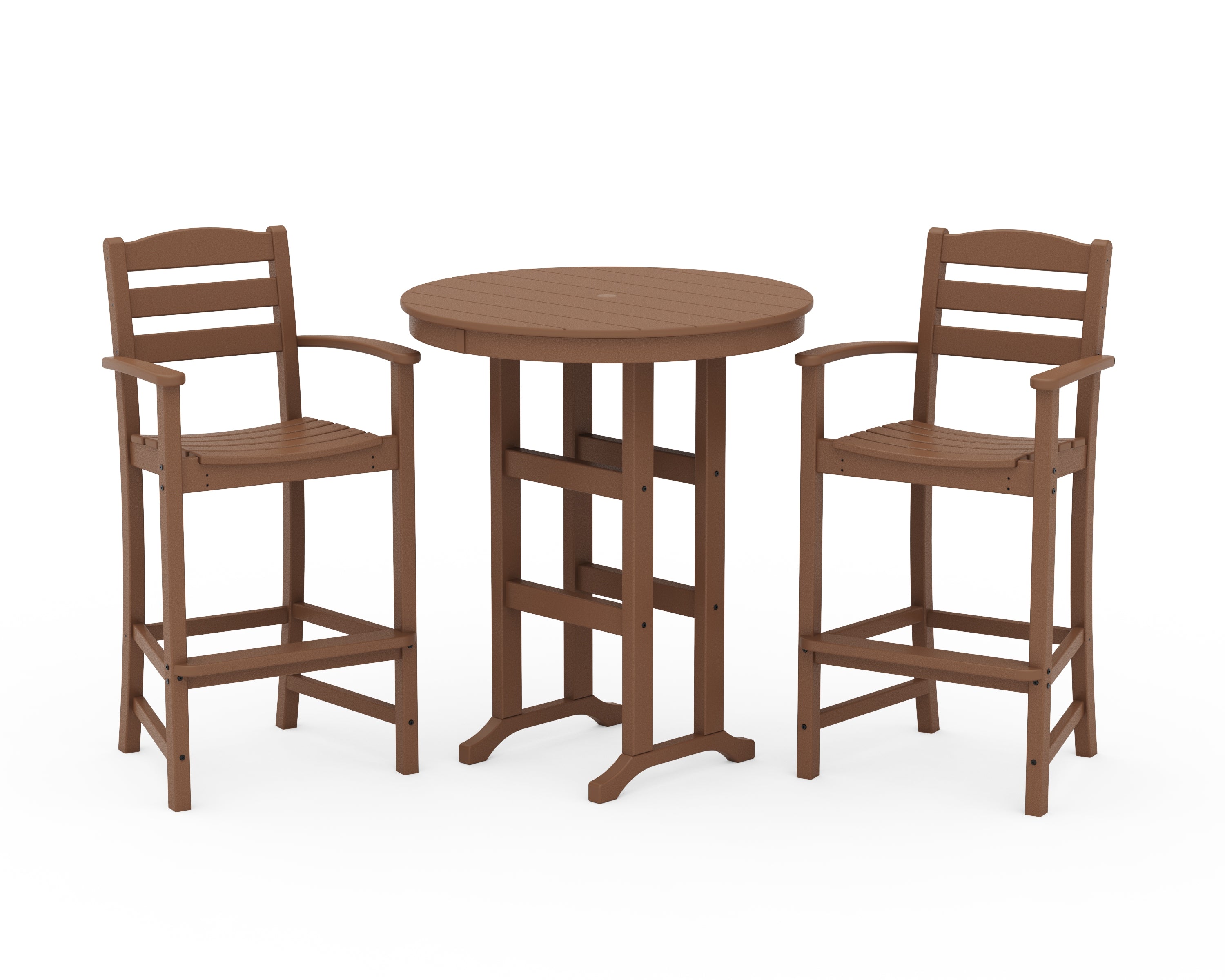 POLYWOOD® La Casa Café 3-Piece Round Farmhouse Bar Set in Teak