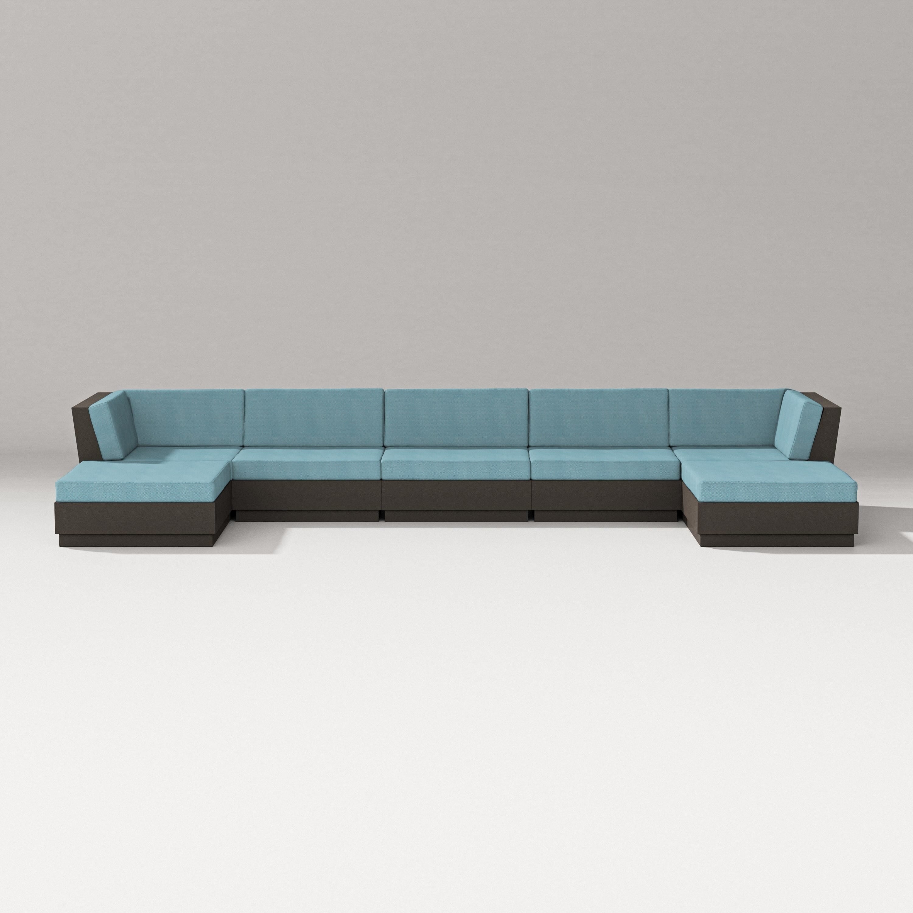 PW Designer Series Elevate 7-Piece Double Chaise Sectional in Vintage Coffee / Lattice Sky Blue