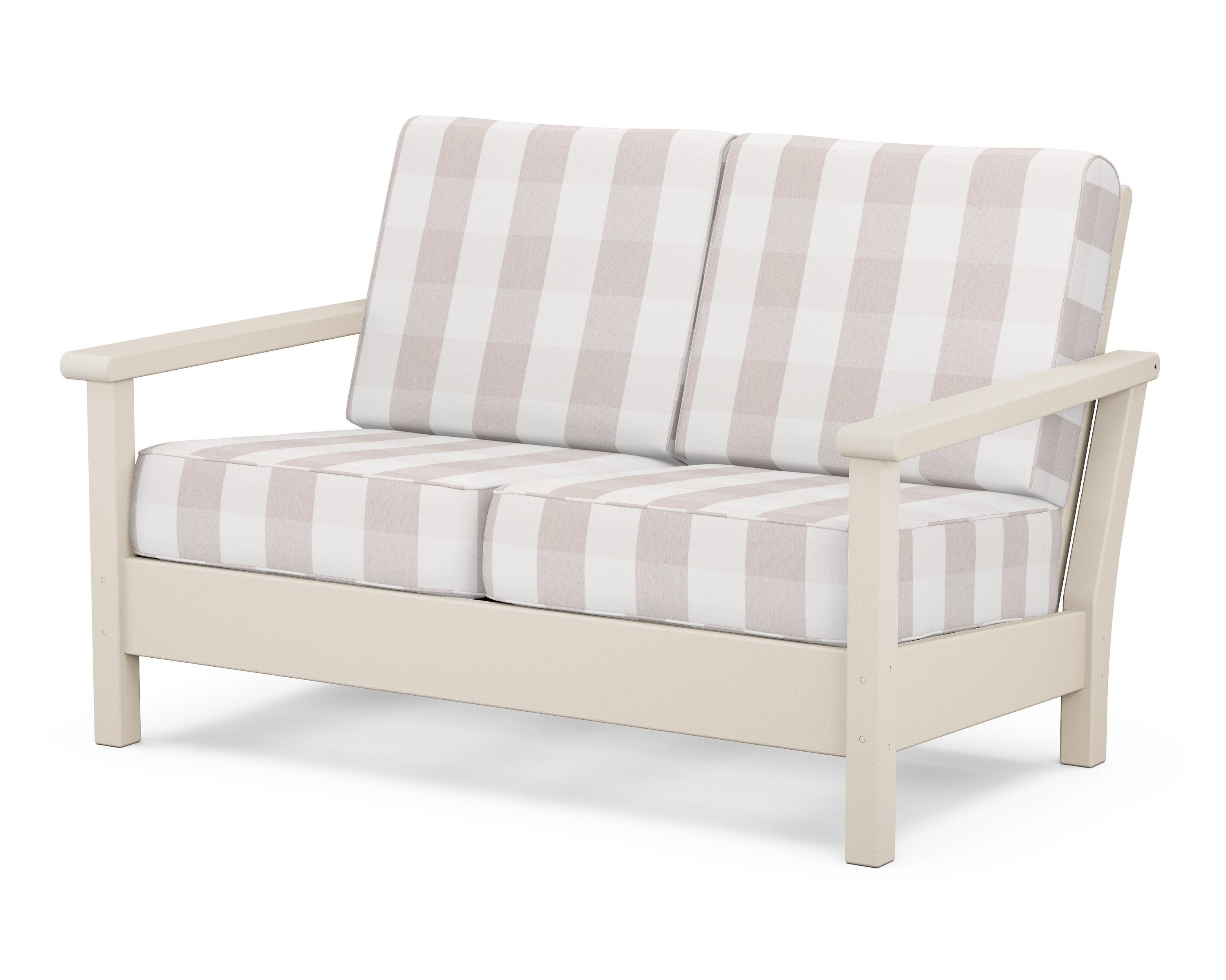 POLYWOOD® Harbour Deep Seating Loveseat in Sand / Buffalo Plaid Dune Burlap
