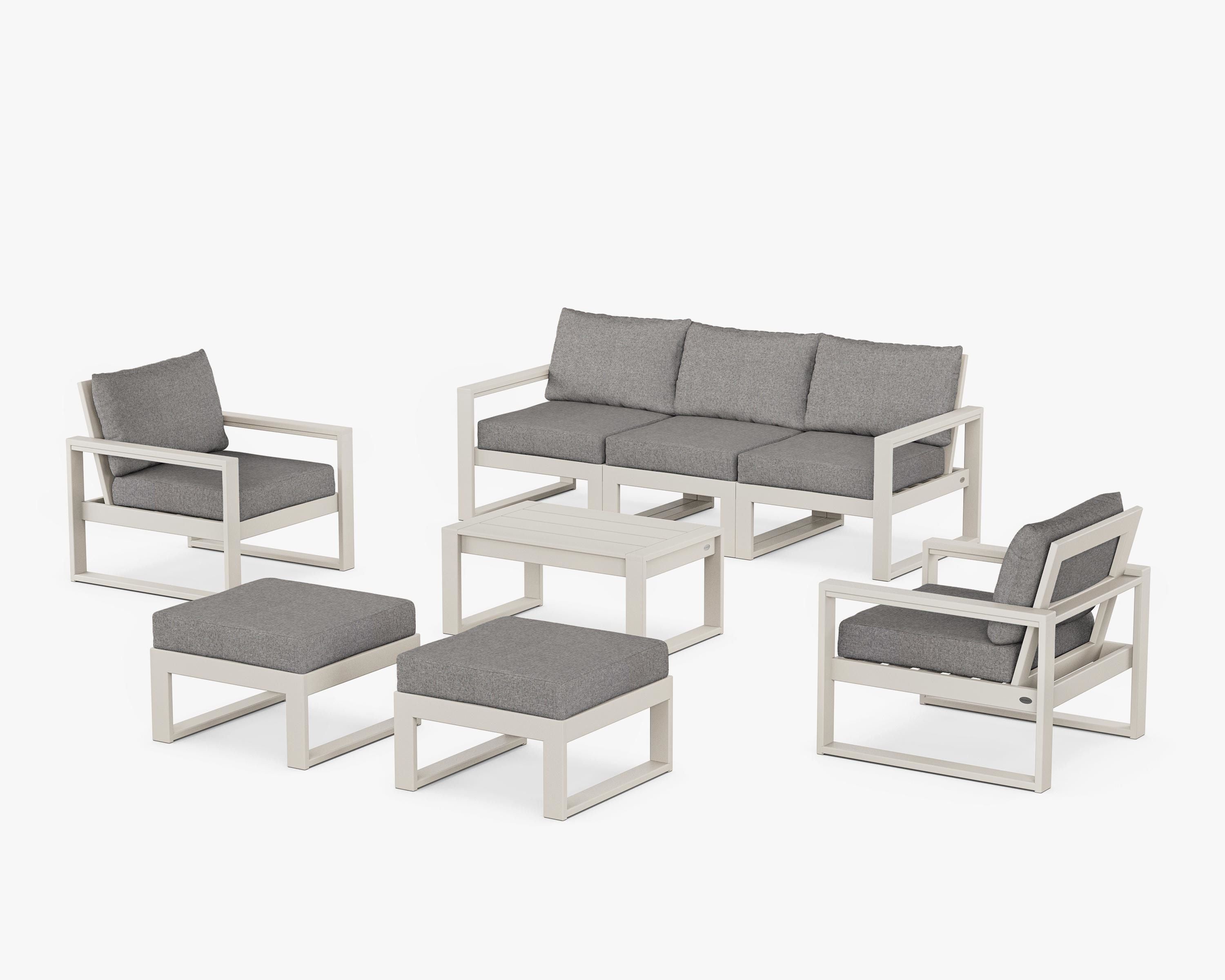 POLYWOOD® EDGE Sectional 8-Piece Lounge Sofa Set in Sand / Grey Mist