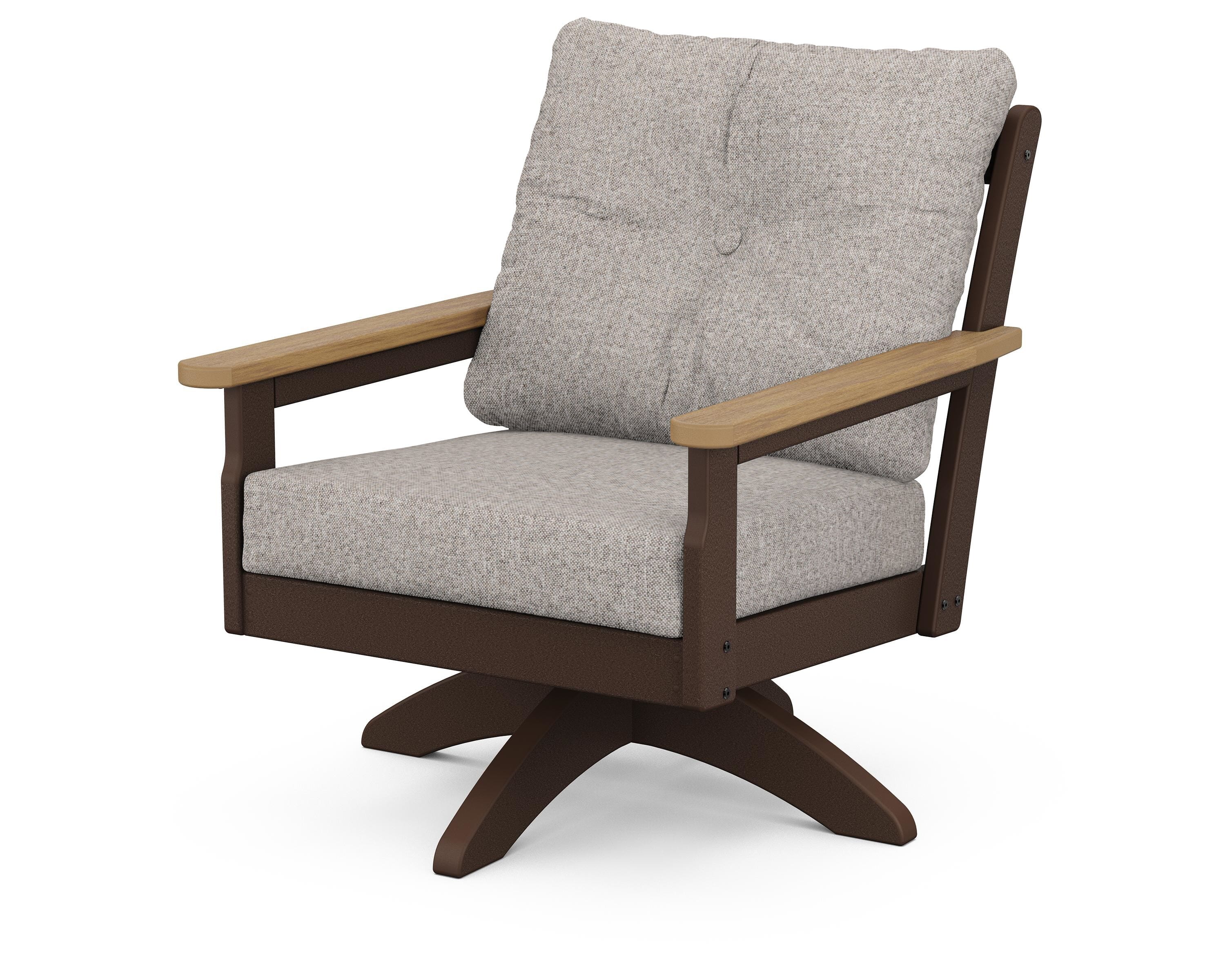POLYWOOD® Vineyard Deep Seating Swivel Chair in Mahogany / Natural / Weathered Tweed