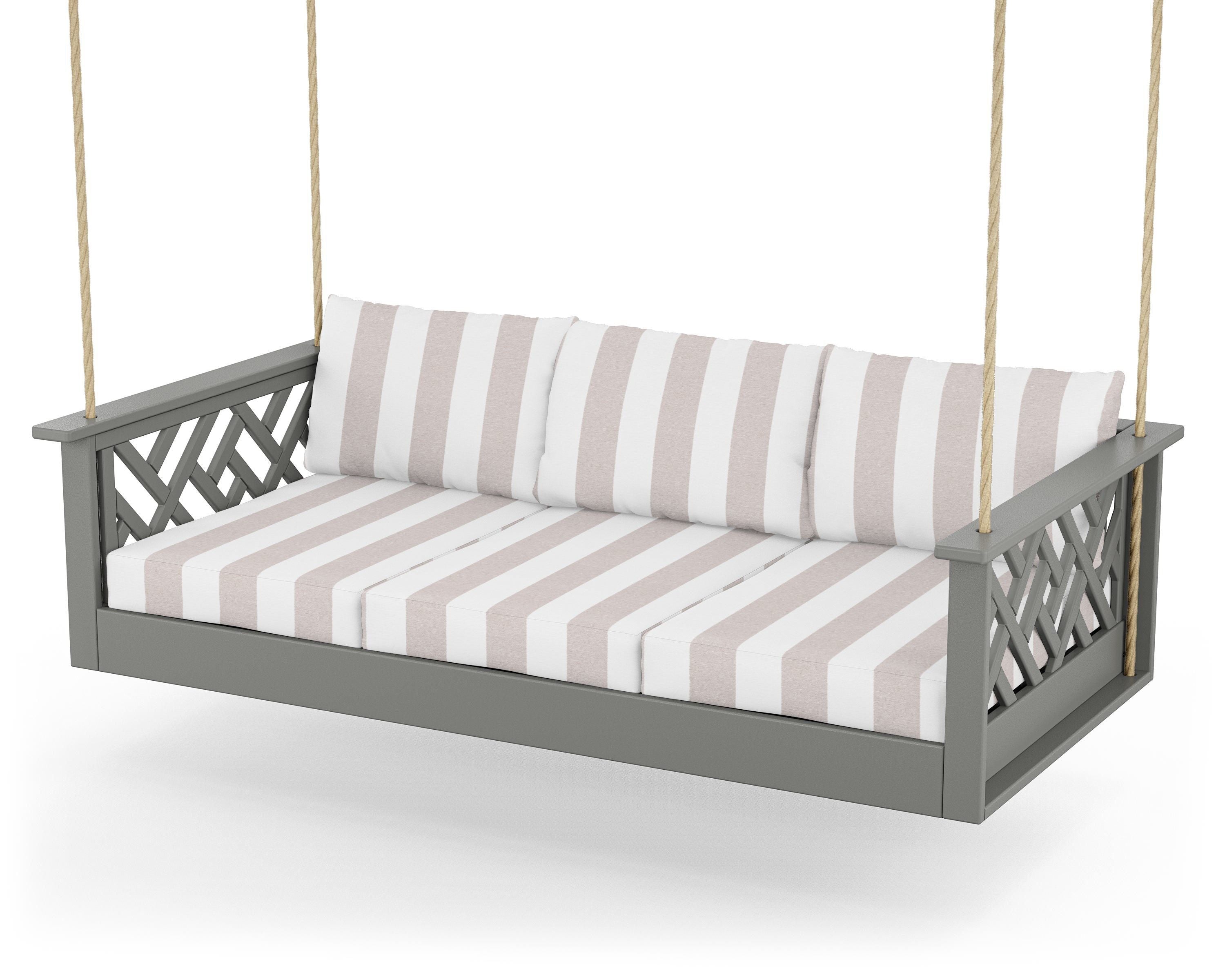 POLYWOOD® Chippendale Daybed Swing in Slate Grey / Cabana Stripe Dune Burlap