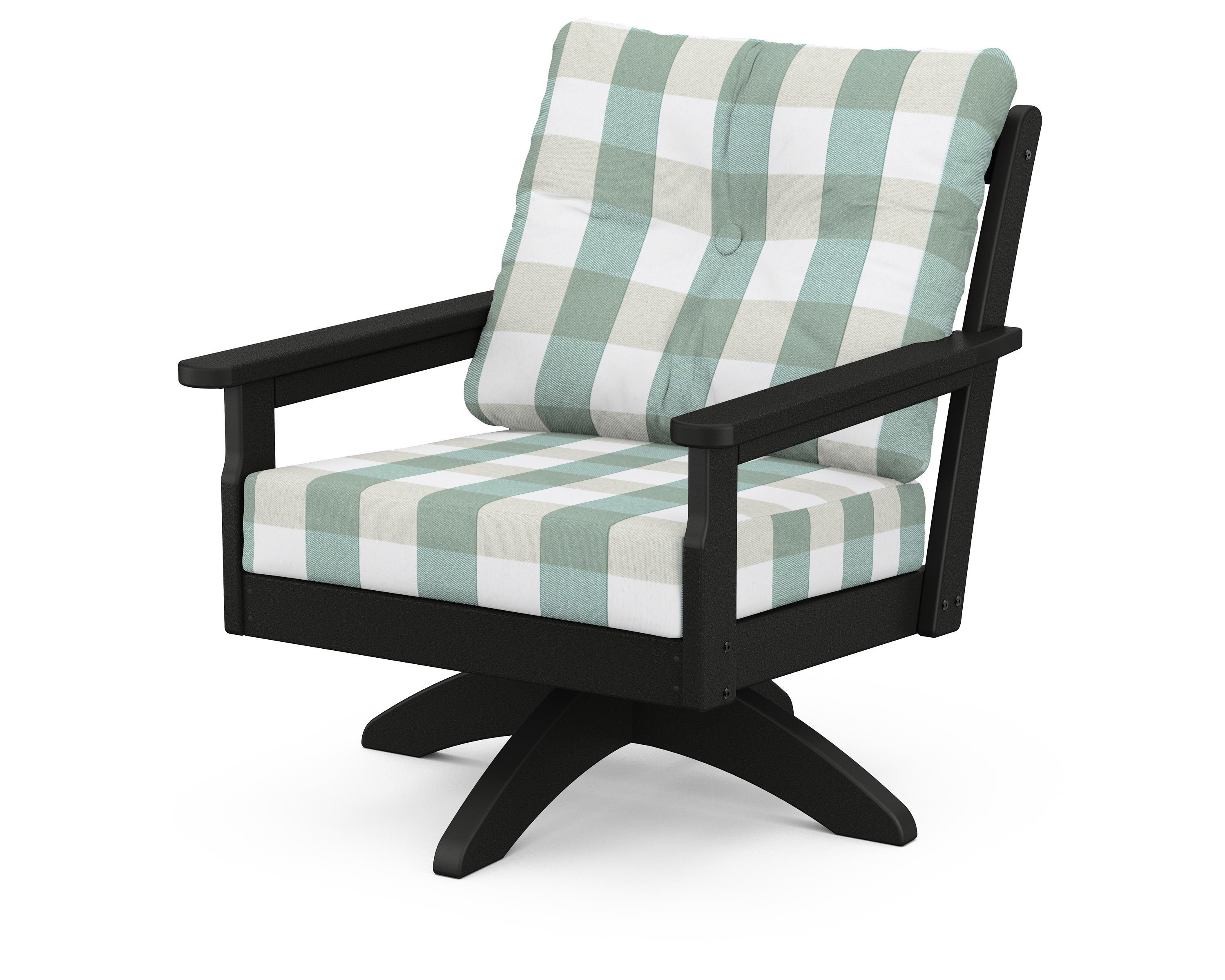 POLYWOOD® Vineyard Deep Seating Swivel Chair in Black / Buffalo Plaid Glacier Spa