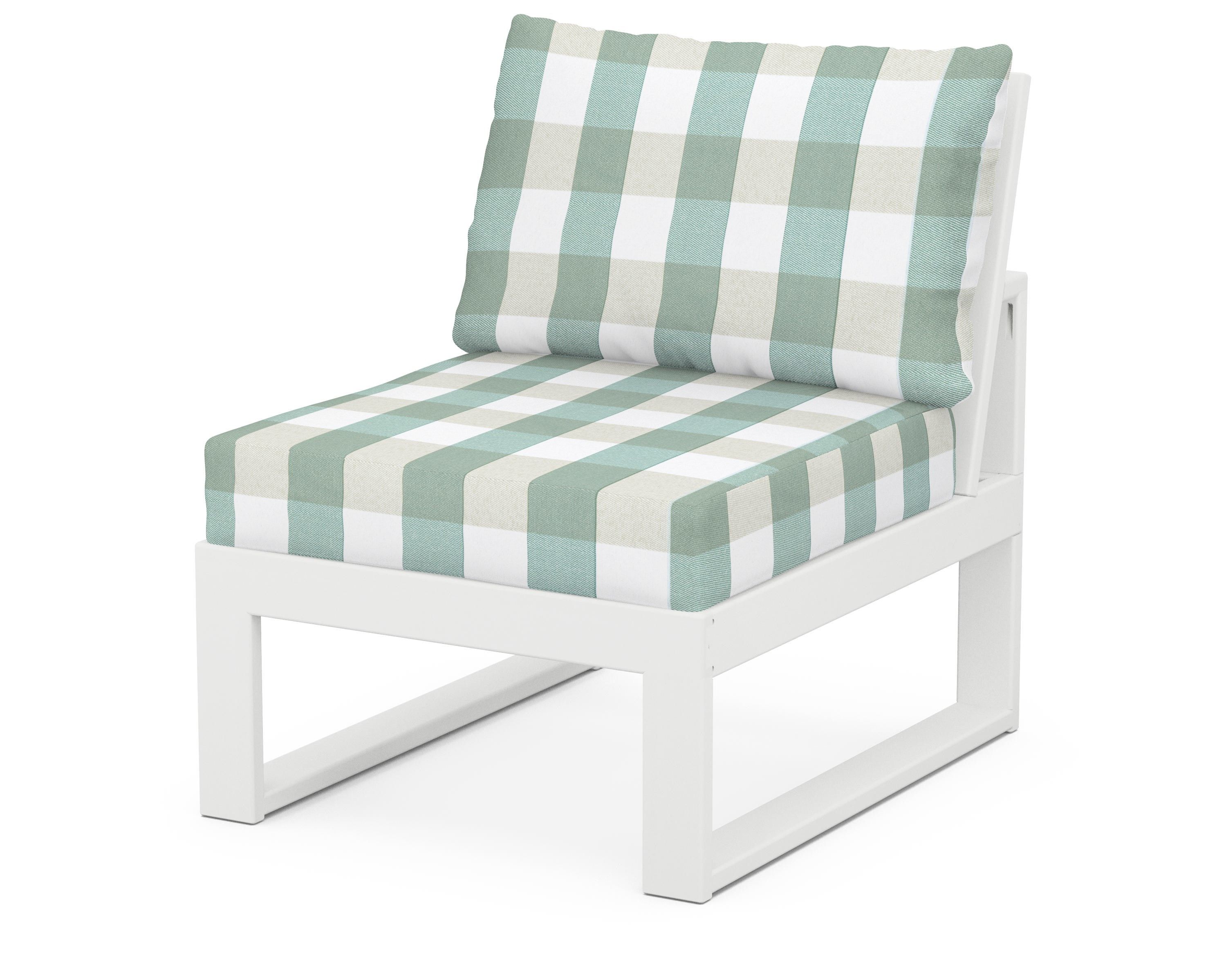 Unbranded Modular Armless Chair in White / Buffalo Plaid Glacier Spa