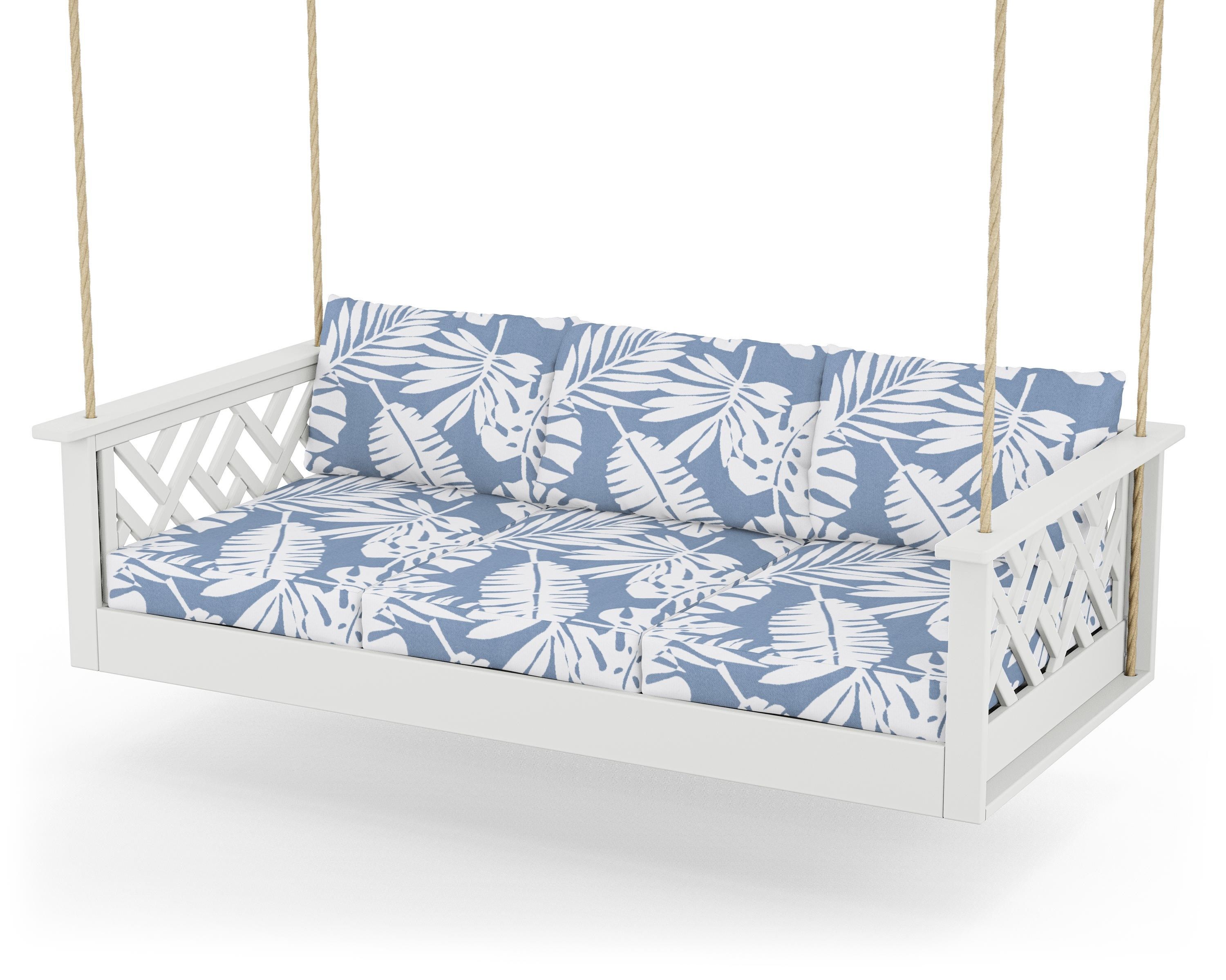 POLYWOOD® Chippendale Daybed Swing in White / Leaf Sky Blue