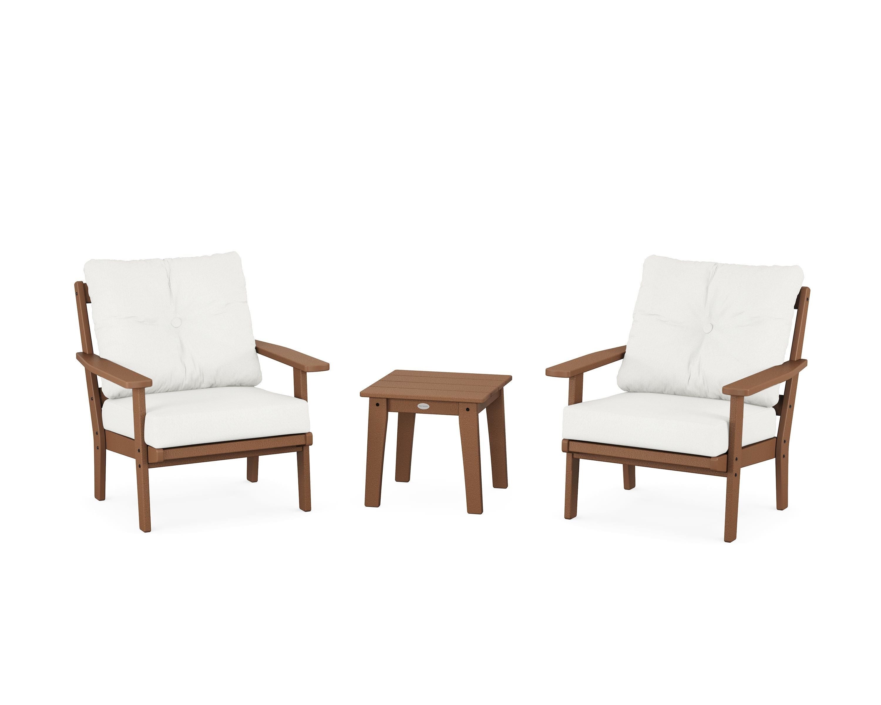 POLYWOOD® Prairie 3-Piece Deep Seating Set in Teak / Natural Linen