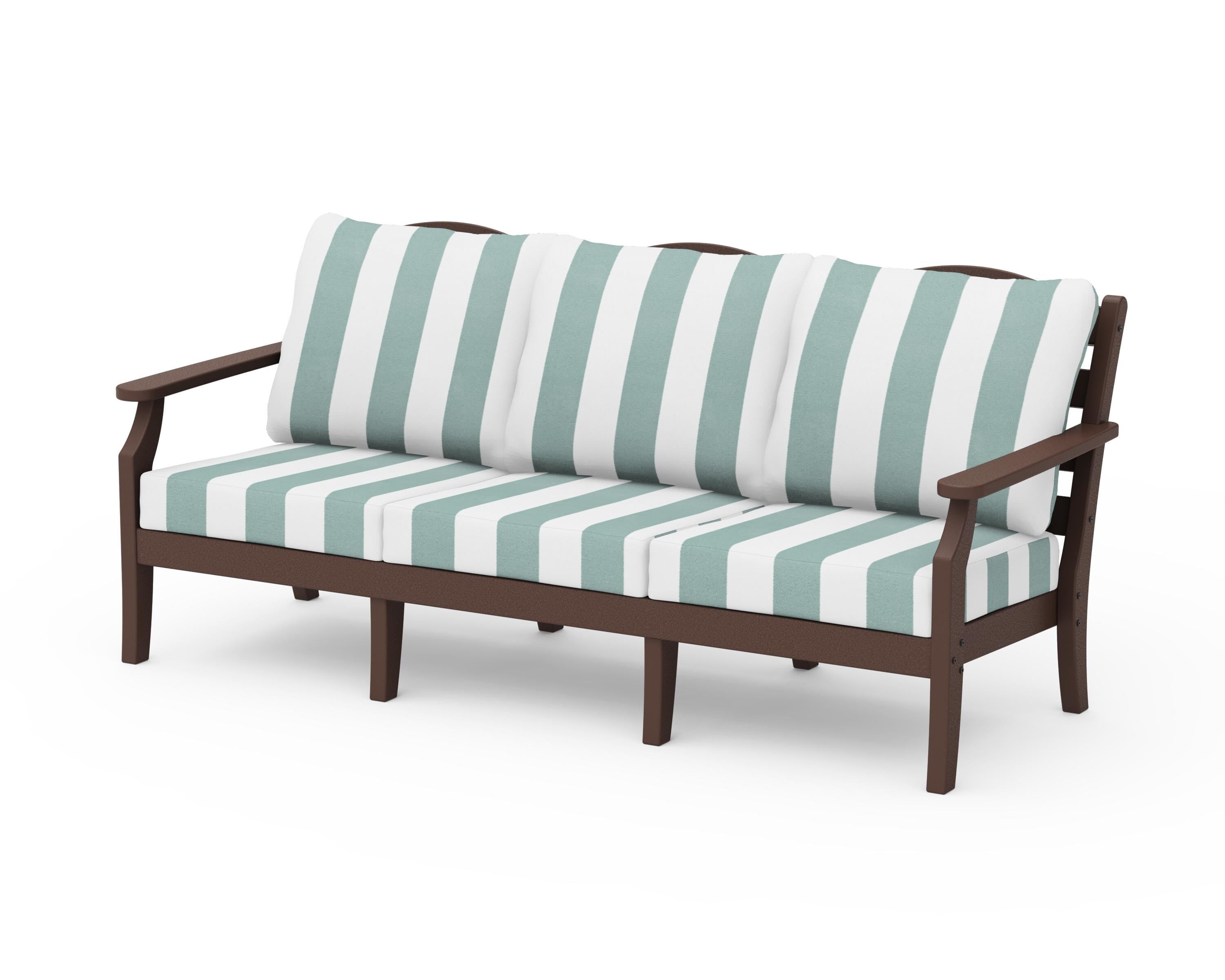 Draper James™ by POLYWOOD® Savannah Deep Seating Sofa in Mahogany / Cabana Stripe Glacier Spa
