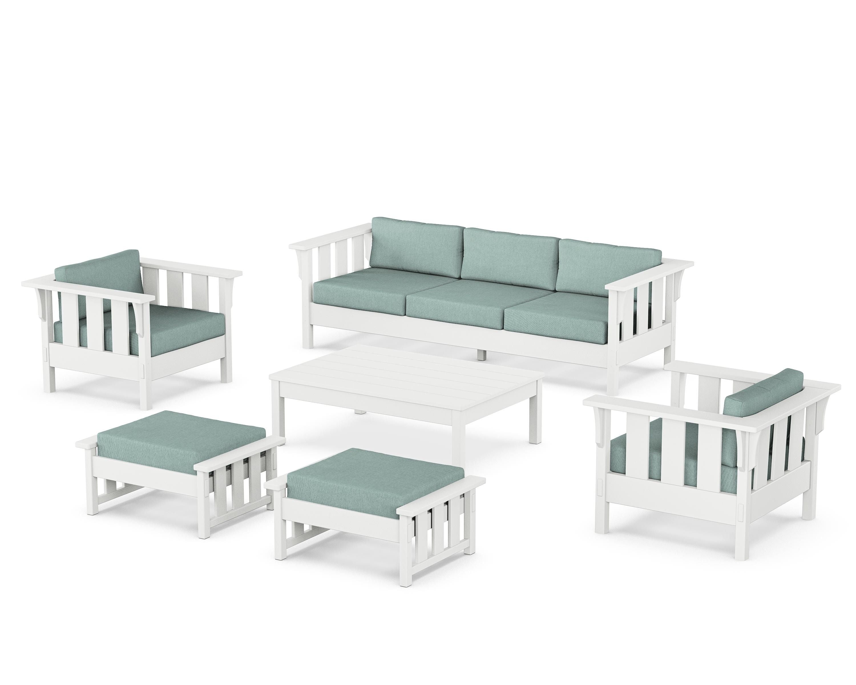 Martha Stewart by POLYWOOD® Acadia 6-Piece Lounge Sofa Set in White / Glacier Spa