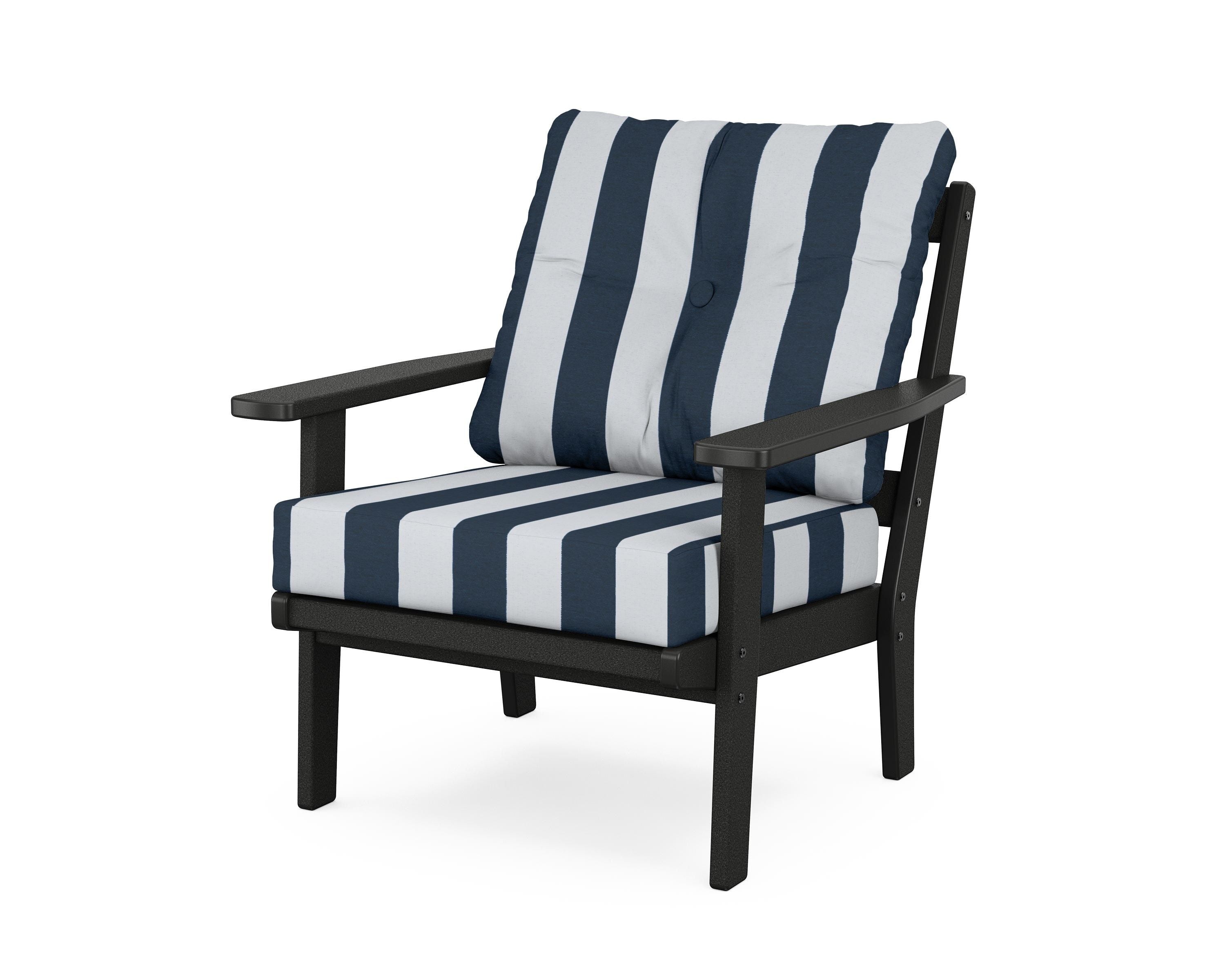POLYWOOD® Prairie Deep Seating Chair in Black / Cabana Stripe Marine Indigo