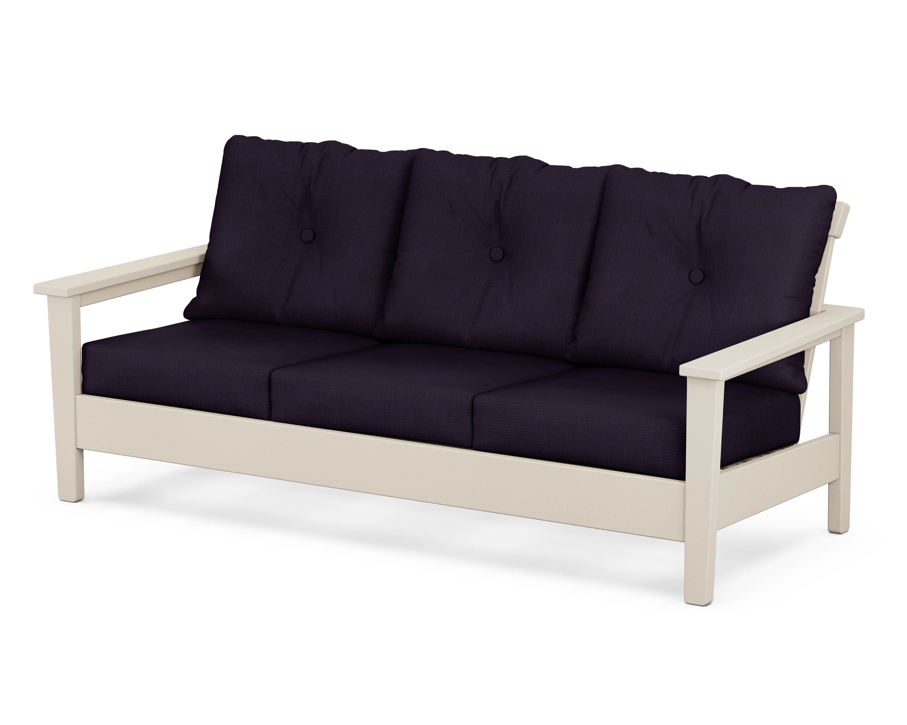 POLYWOOD® Prescott Deep Seating Sofa in Sand / Navy Linen