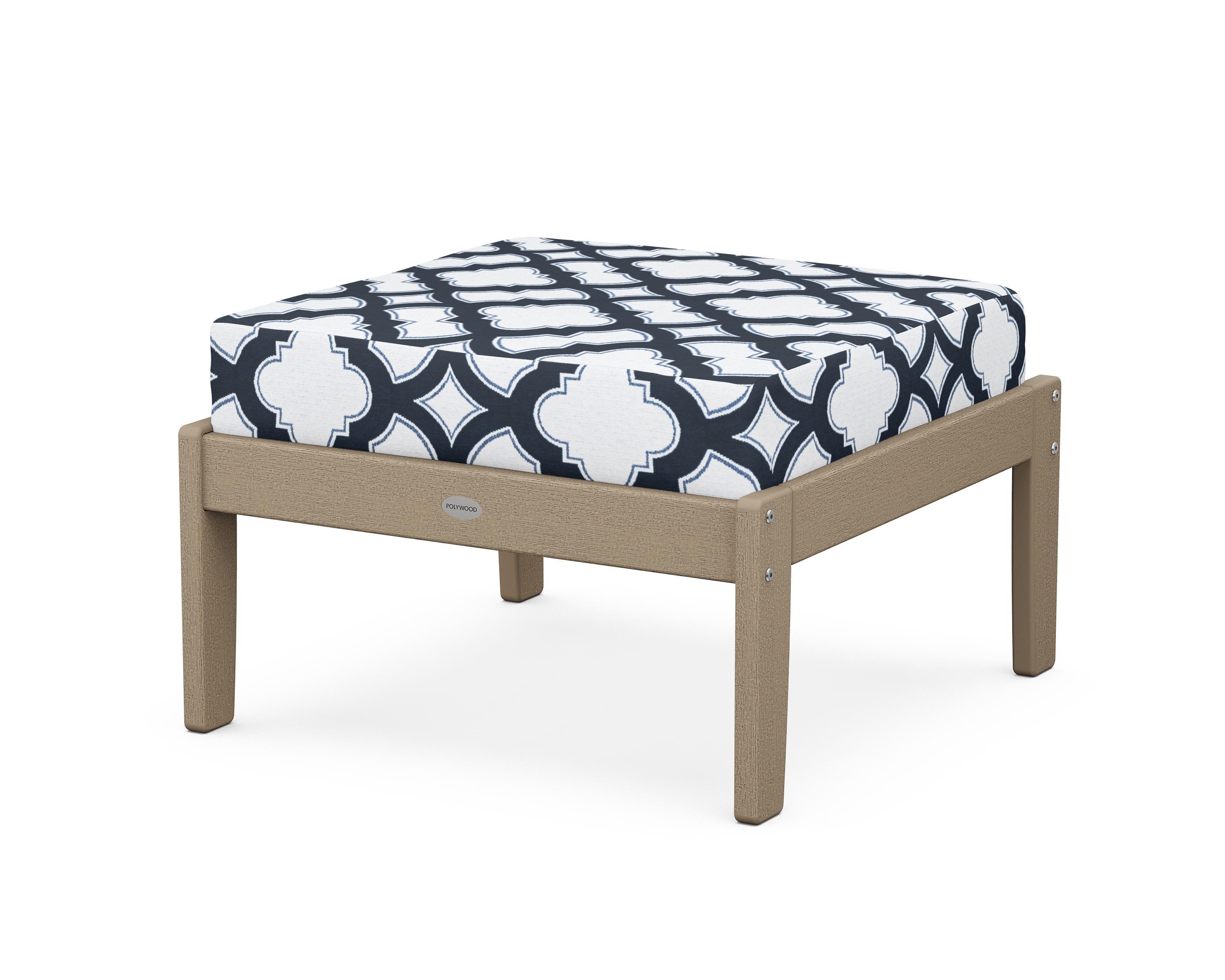 POLYWOOD® Braxton Deep Seating Ottoman in Vintage Sahara / Trellis Marine Indigo