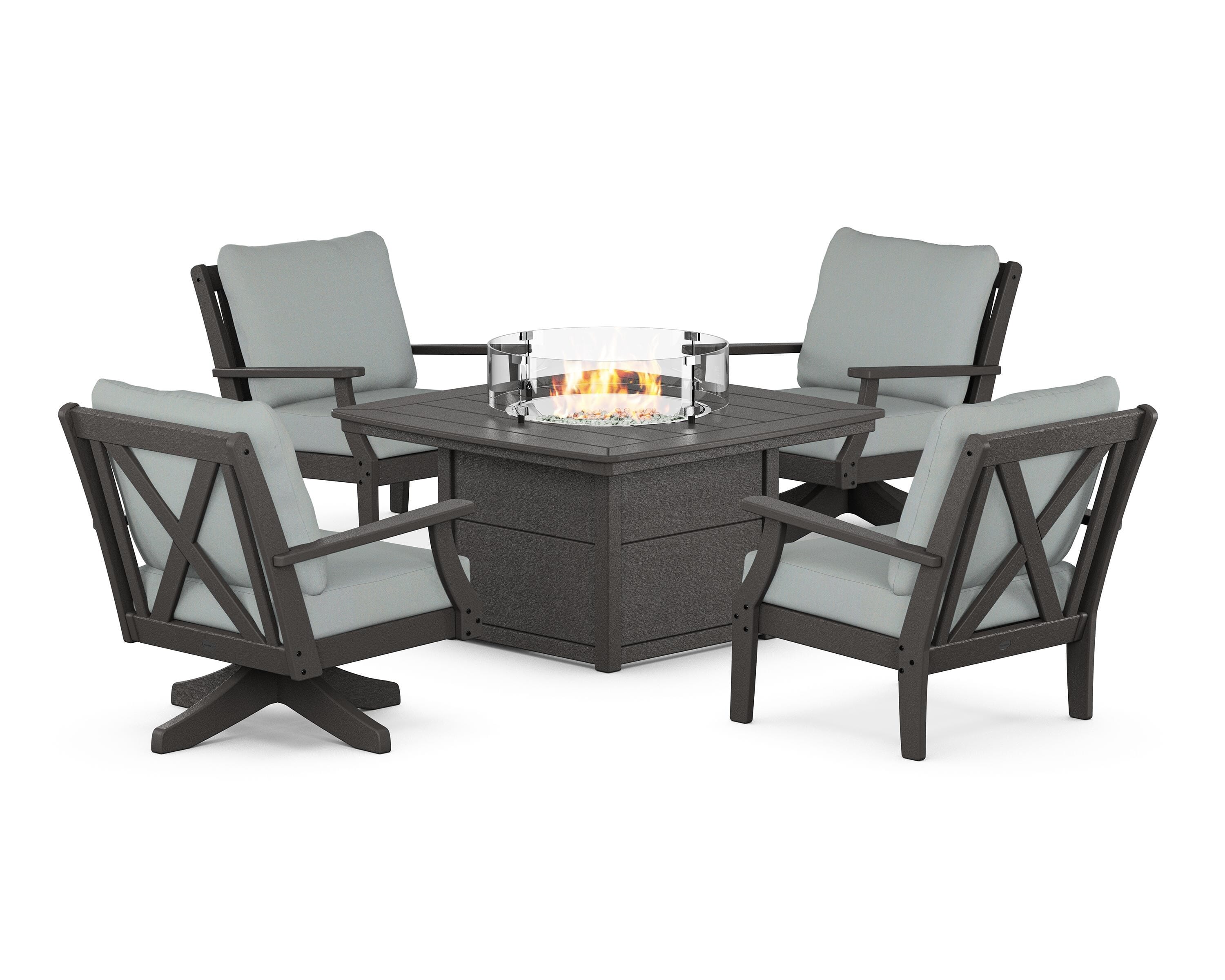 POLYWOOD® Braxton 5-Piece Deep Seating Set with Fire Table in Vintage Coffee / Spa