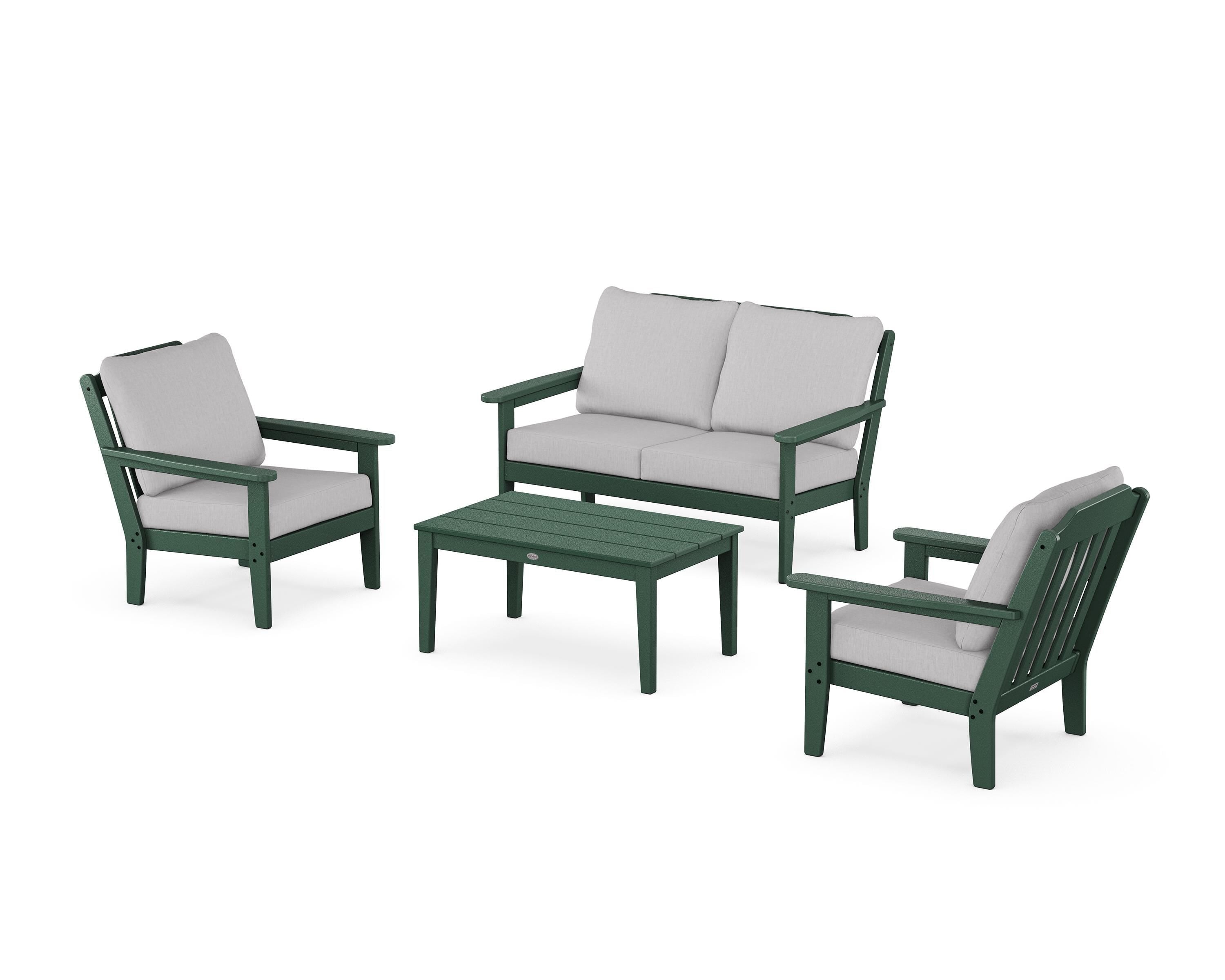 Country Living Cottage 4-Piece Deep Seating Set with Loveseat in Green / Granite