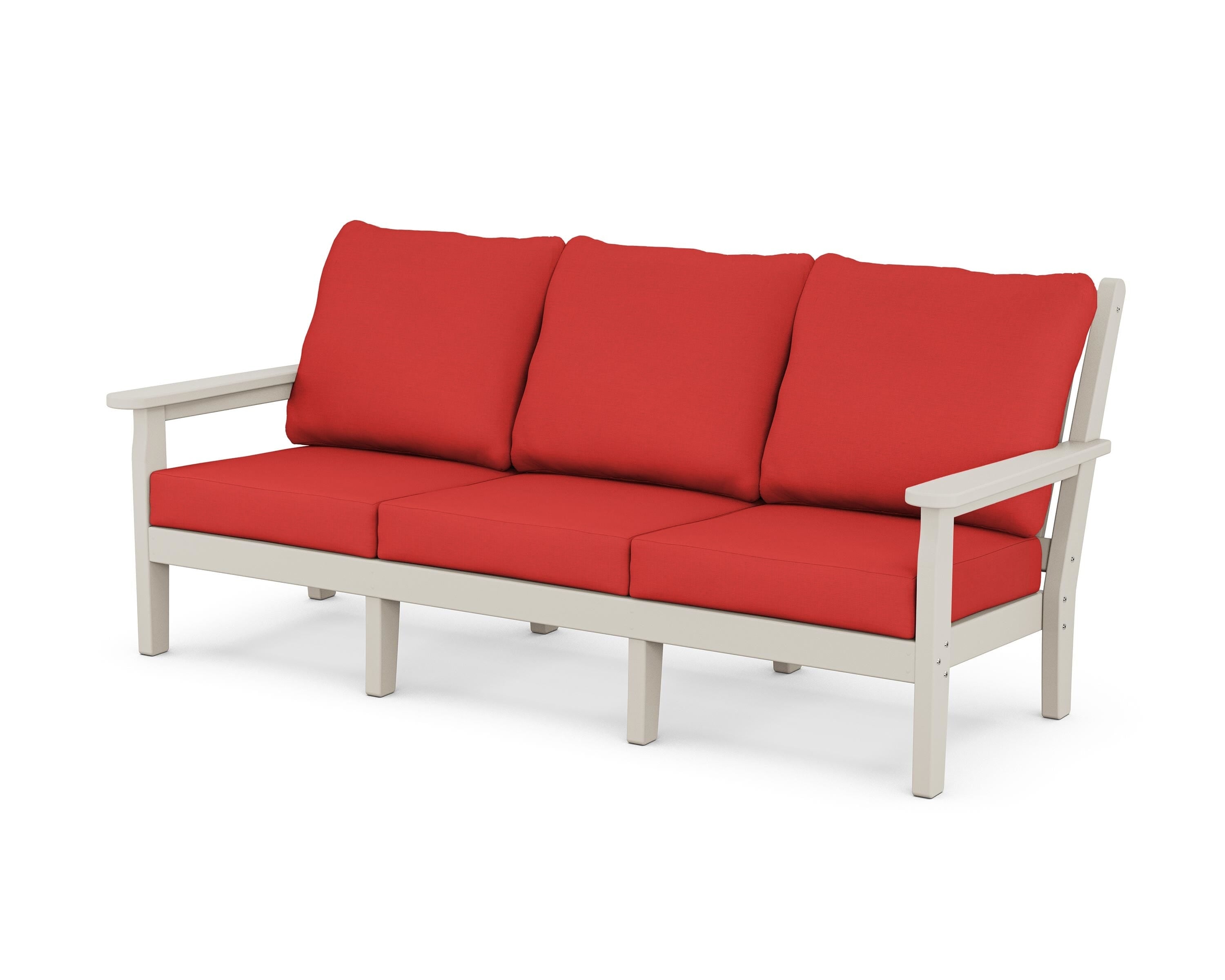 POLYWOOD® Chippendale Deep Seating Sofa in Sand / Crimson Linen