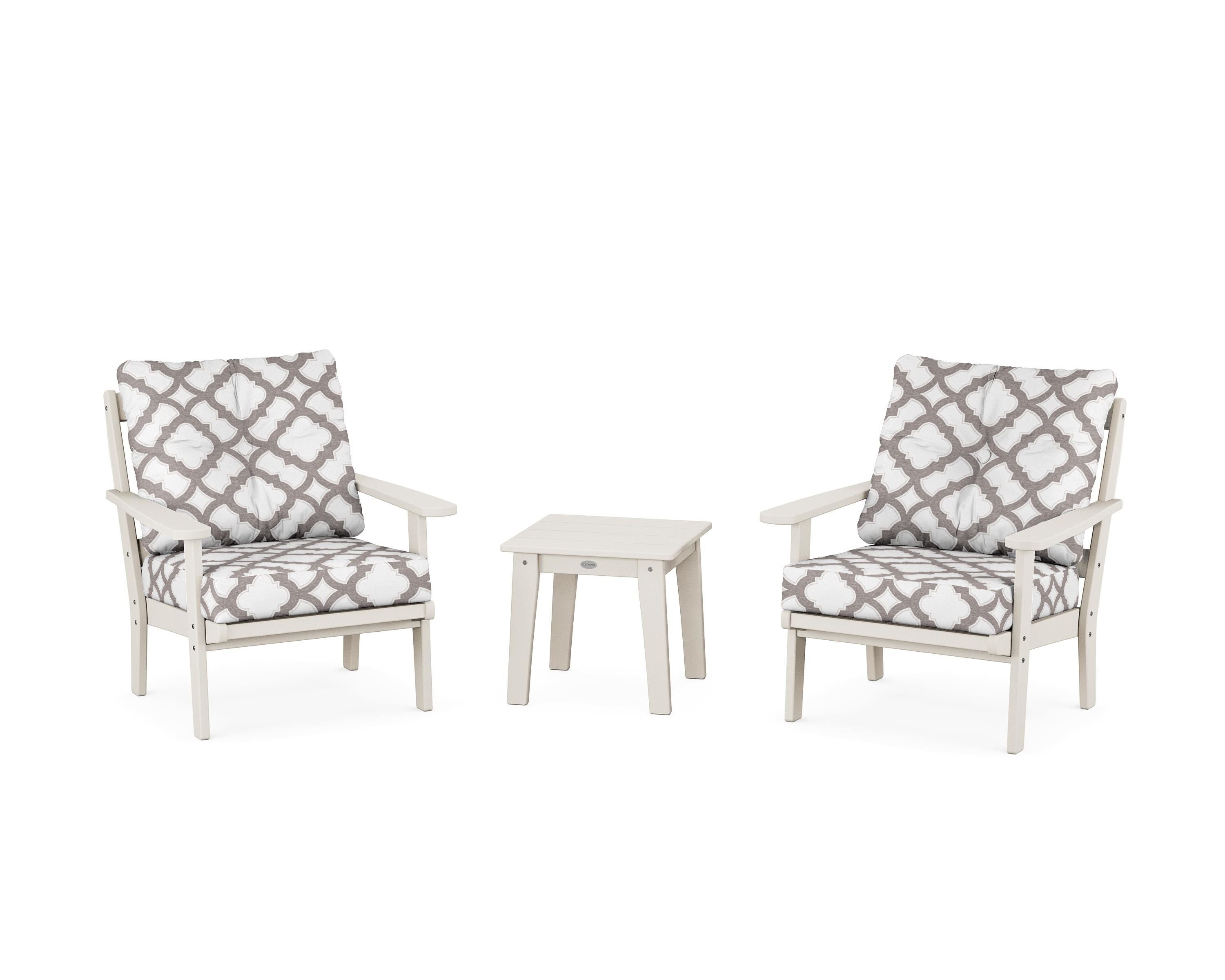 POLYWOOD® Mission 3-Piece Deep Seating Set in Sand / Trellis Grey Mist