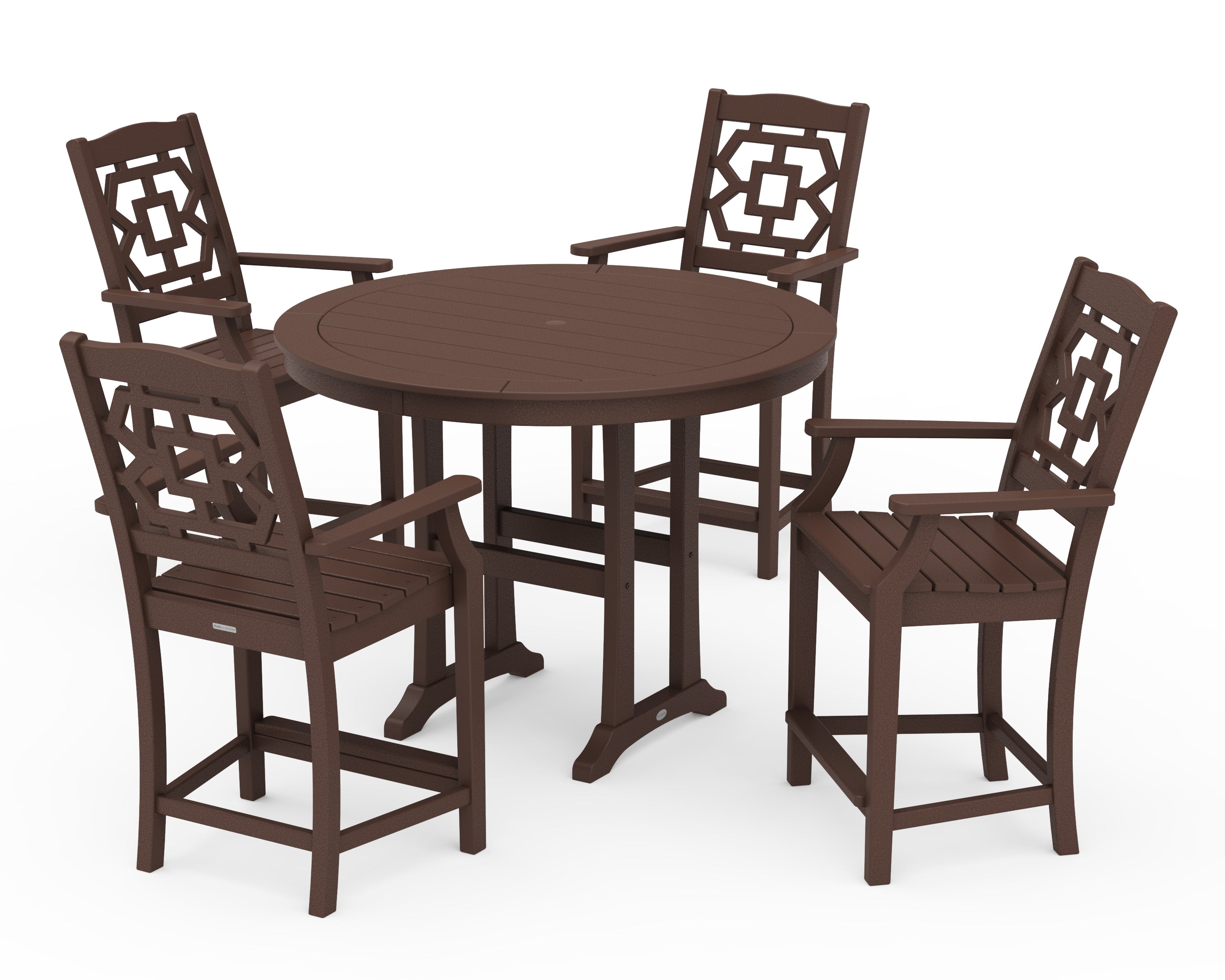 Martha Stewart by POLYWOOD® Chinoiserie 5-Piece Round Counter Set in Mahogany