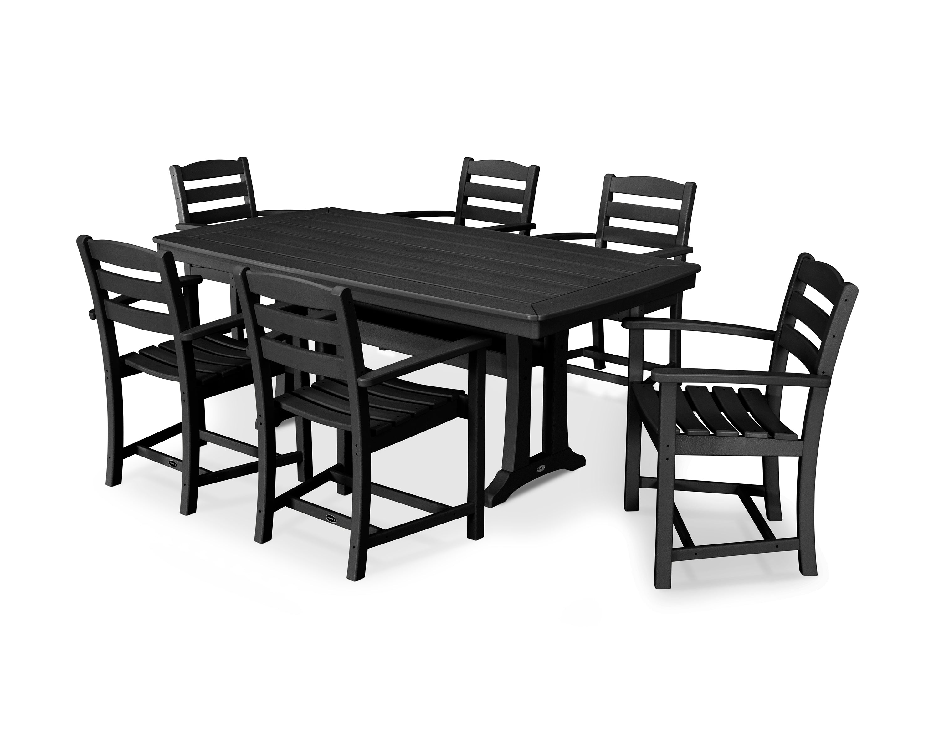 POLYWOOD® La Casa Café 7-Piece Arm Chair Dining Set with Trestle Legs in Black